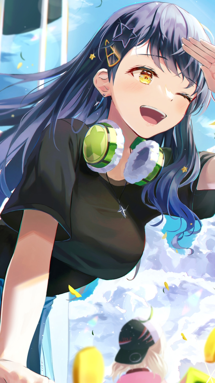 遠くを見る白石杏 / 緑のヘッドフォン / 笑顔 / プロセカ / プロジェクトセカイの750 x 1334 / スマホ壁紙