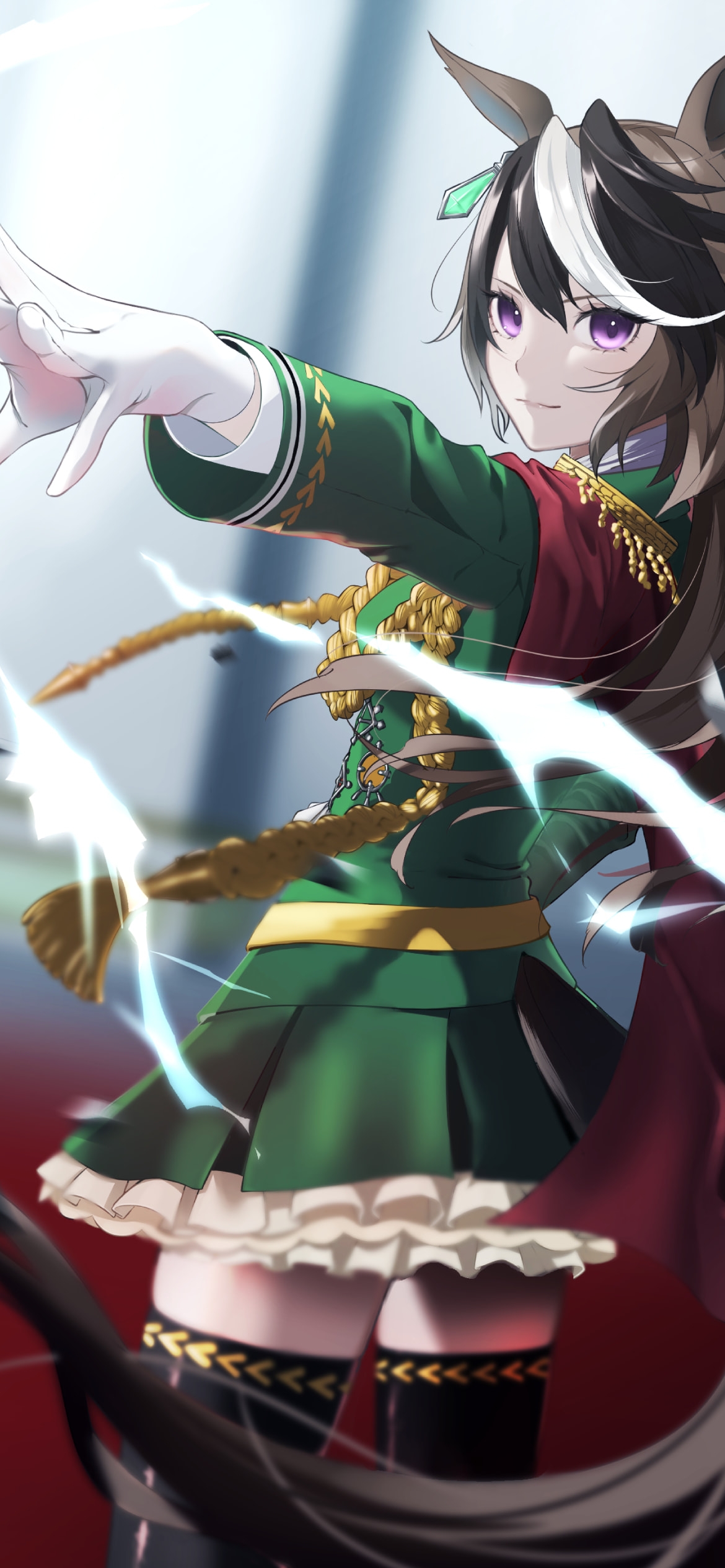 左手をかざすシンボリルドルフ / 緑の衣装 / ウマ娘プリティーダービーの1170 x 2532 / スマホ壁紙
