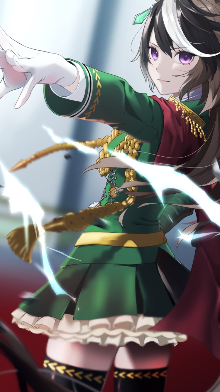 左手をかざすシンボリルドルフ / 緑の衣装 / ウマ娘プリティーダービーの750 x 1334 / スマホ壁紙