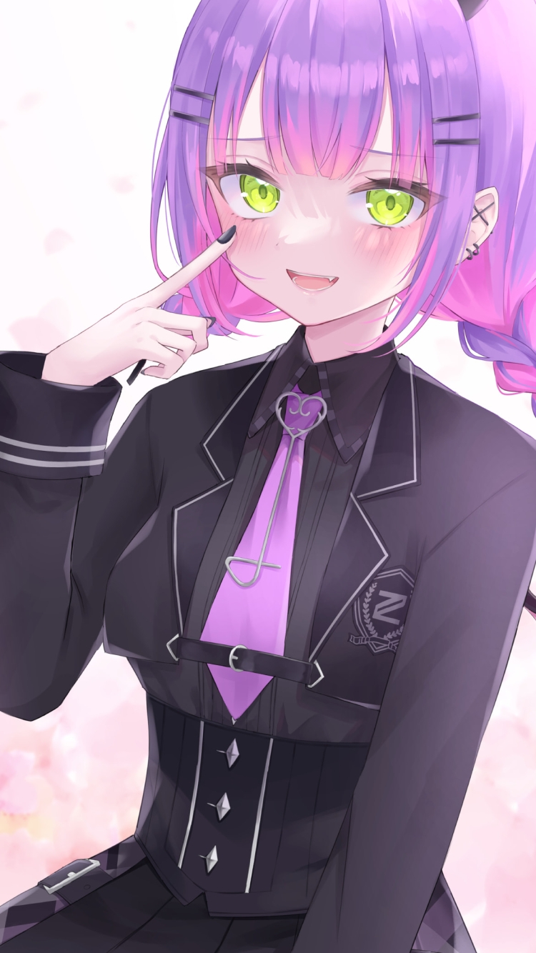 笑顔で目元を指す常闇トワ / ホロライブ / バーチャルYouTuber / Vtuberの750 x 1334 / スマホ壁紙