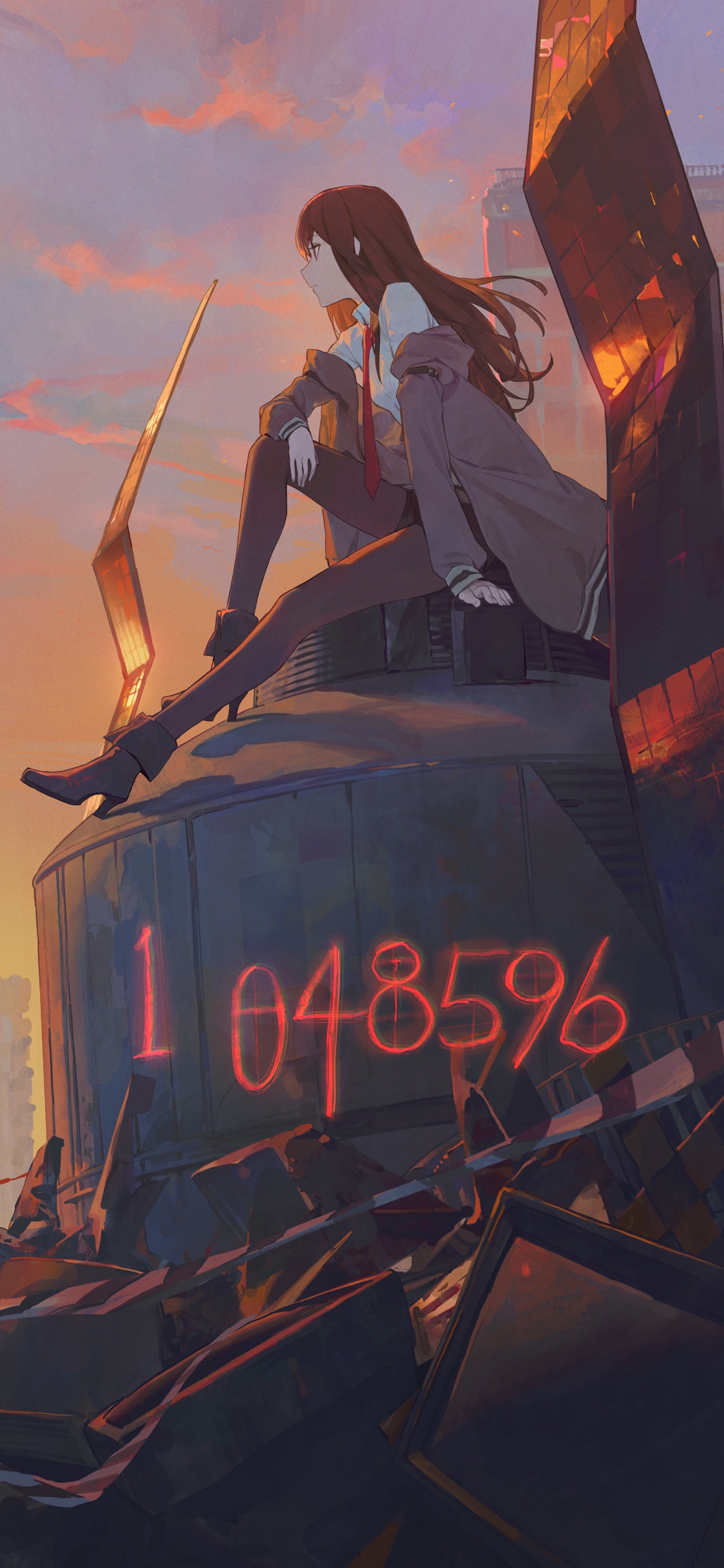 タイムマシンの上で座る牧瀬紅莉栖 / 天才科学者 / 1048596 / シュタインズ・ゲートの1170 x 2532 / スマホ壁紙