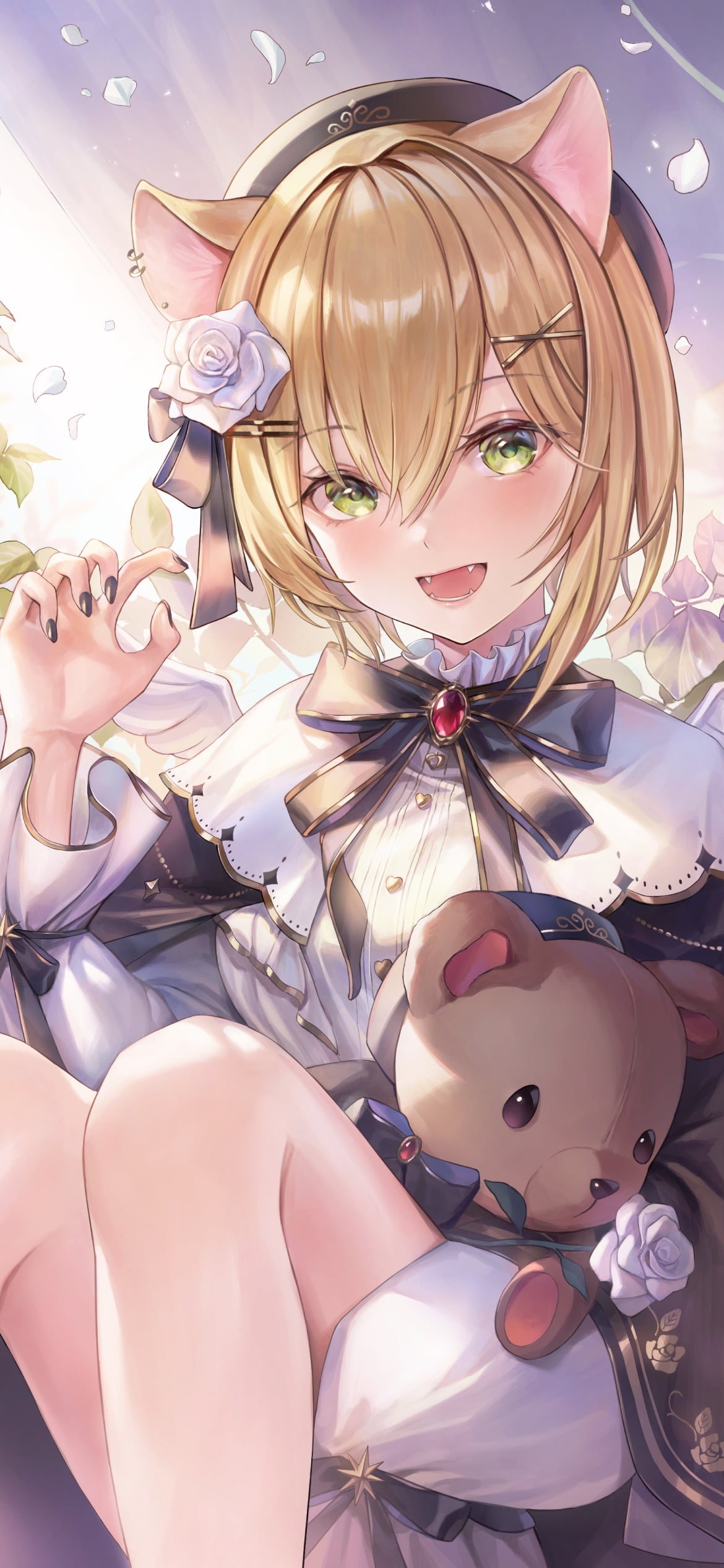 クマのぬいぐるみを抱えて笑顔の胡桃のあ / ぶいすぽっ！ / バーチャルYouTuber / Vtuberの1170 x 2532 / スマホ壁紙