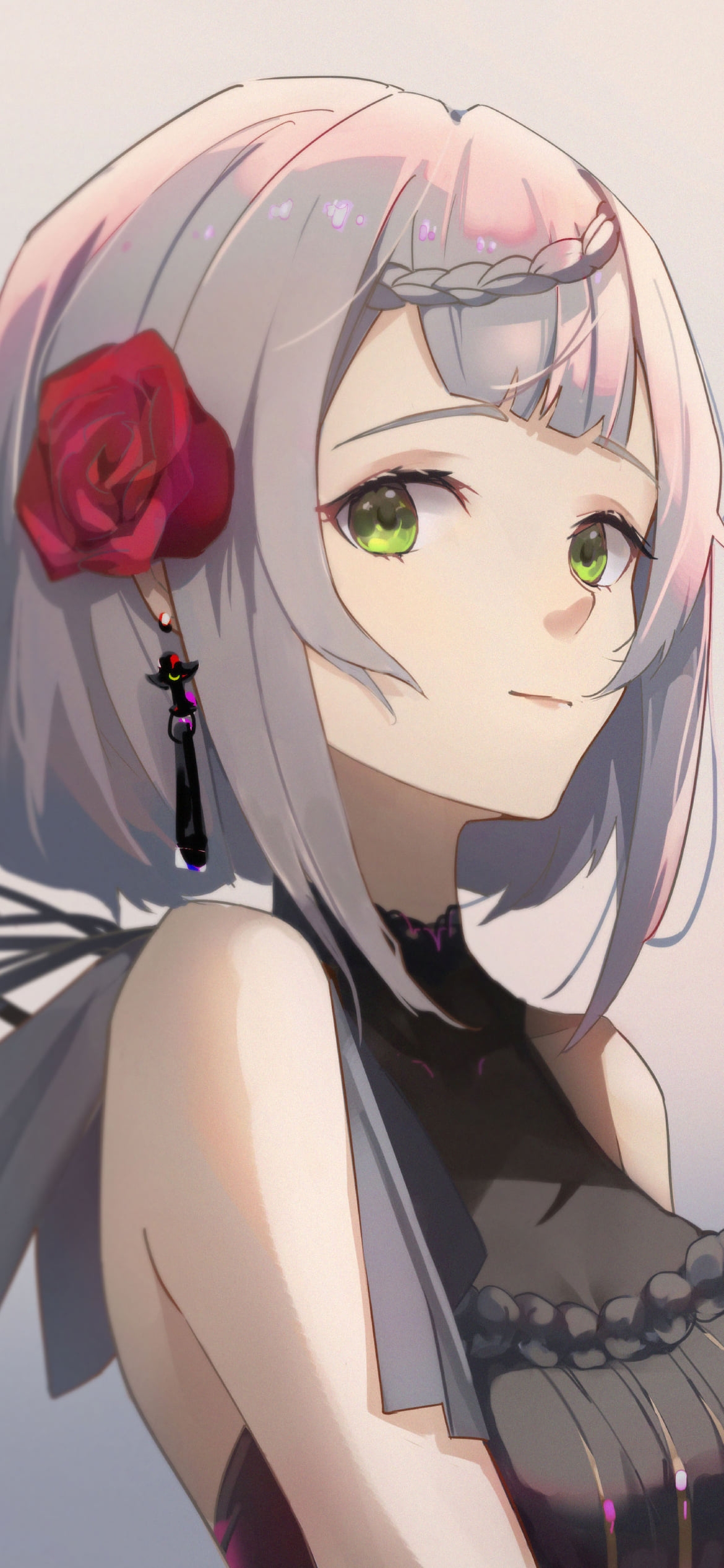こちらを見つめる可愛いノエル / 緑の瞳 / 赤い薔薇 / 原神の1170 x 2532 / スマホ壁紙