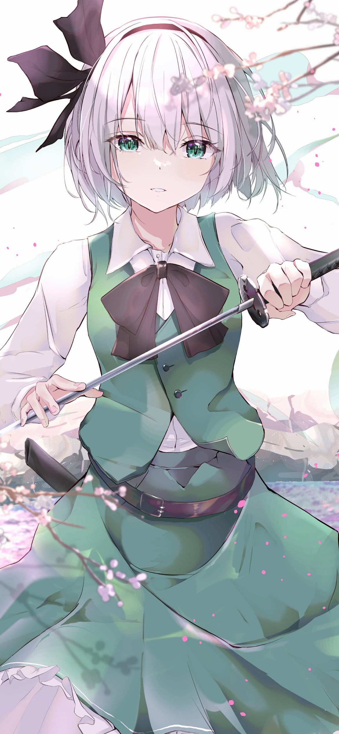 剣をかまえる魂魄妖夢（こんぱく ようむ） / 梅の花 / 東方の1170 x 2532 / スマホ壁紙