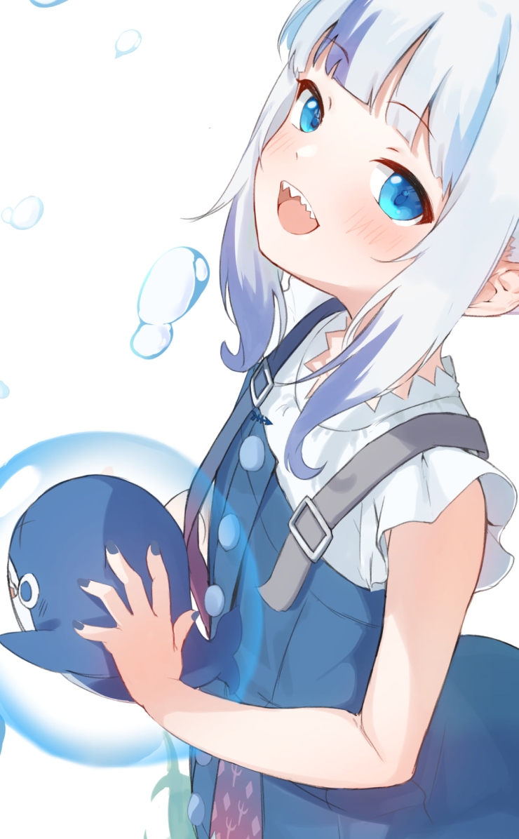ブループを持ち笑顔の可愛いがうる・ぐら / 舞い散る水滴 / ホロライブ / バーチャルYouTuber / Vtuber / イラスト / ファンアートの740 x 1196 / スマホ壁紙
