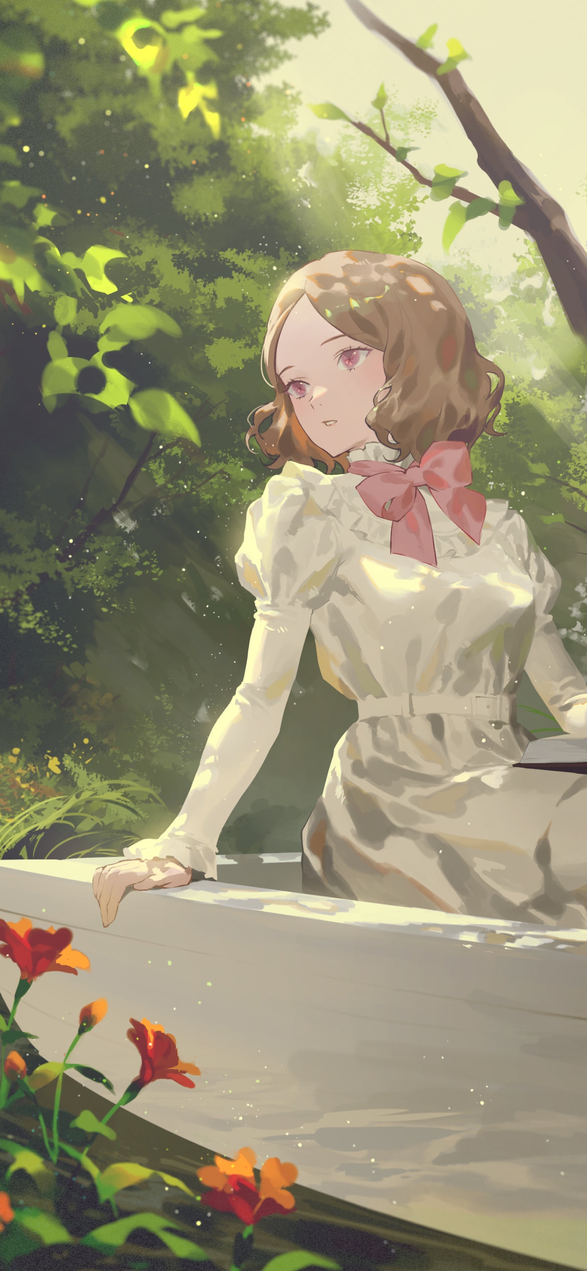 ボートに乗って読書をする奥村春 / ペルソナ5 / イラスト / ファンアートの1170 x 2532 / スマホ壁紙