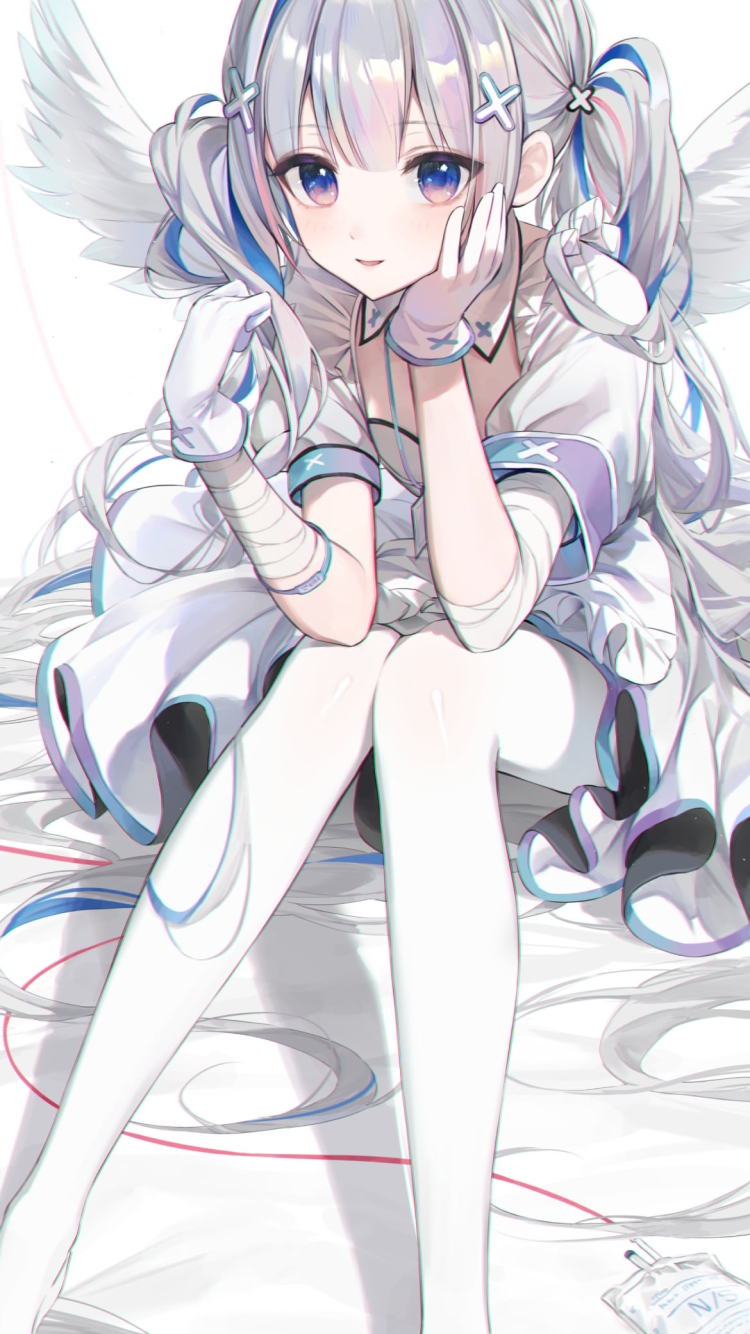 しゃがんで頬杖をつく可愛い天音かなた / ホロライブ / バーチャルYouTuber / Vtuber / イラスト / ファンアートの750 x 1334 / スマホ壁紙