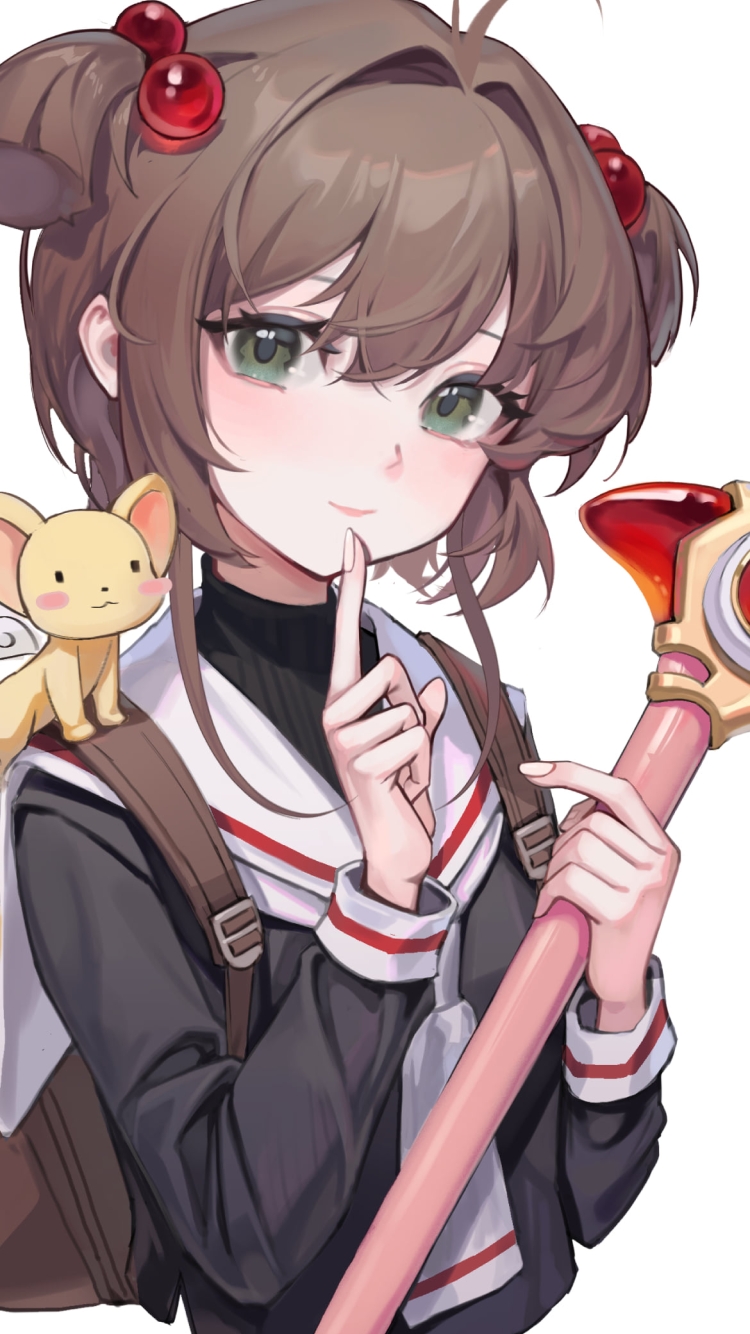 口元に指をあてる木之本桜 / ケロちゃん / カードキャプターさくらの750 x 1334 / スマホ壁紙