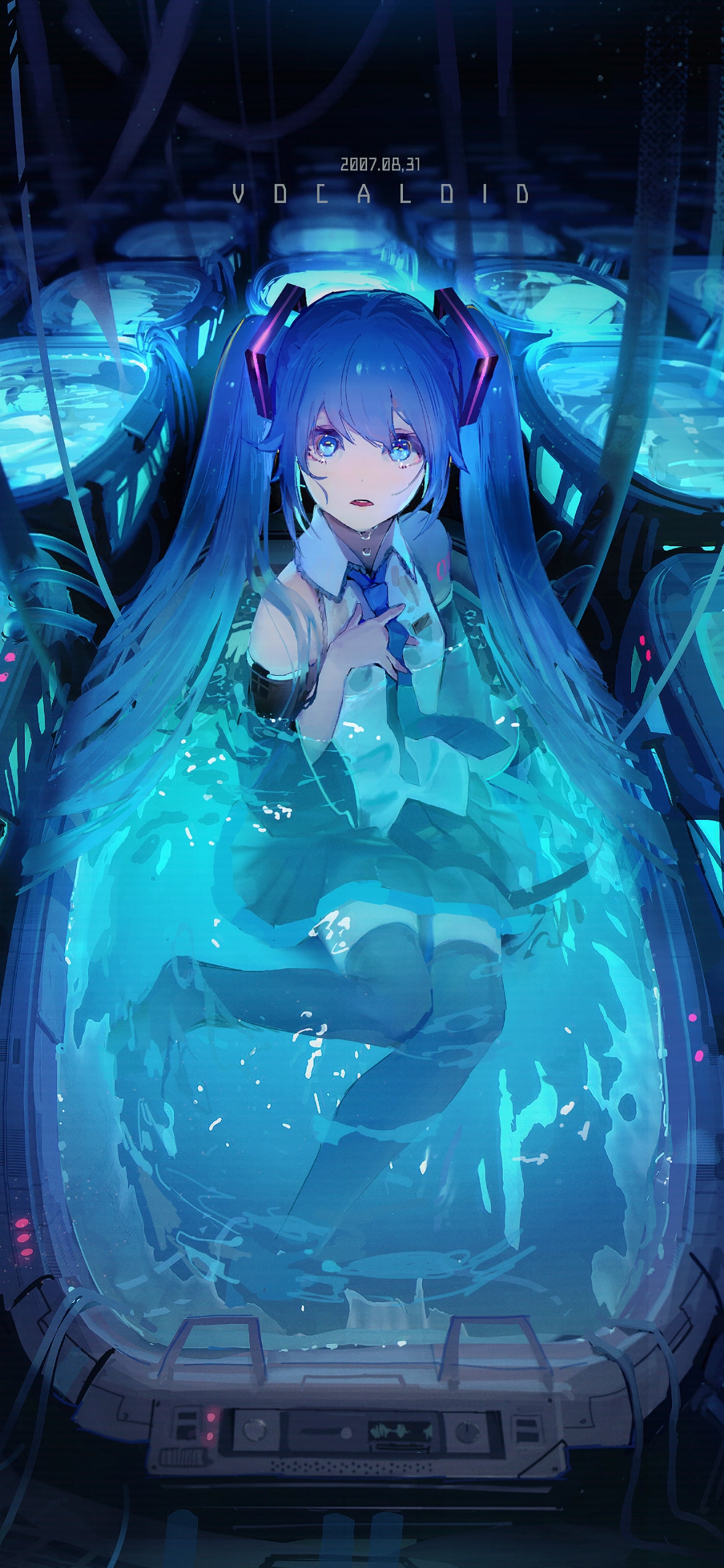 水に浸かり胸元に手をあてる可愛い初音ミク / ボカロ / ボーカロイドの1170 x 2532 / スマホ壁紙