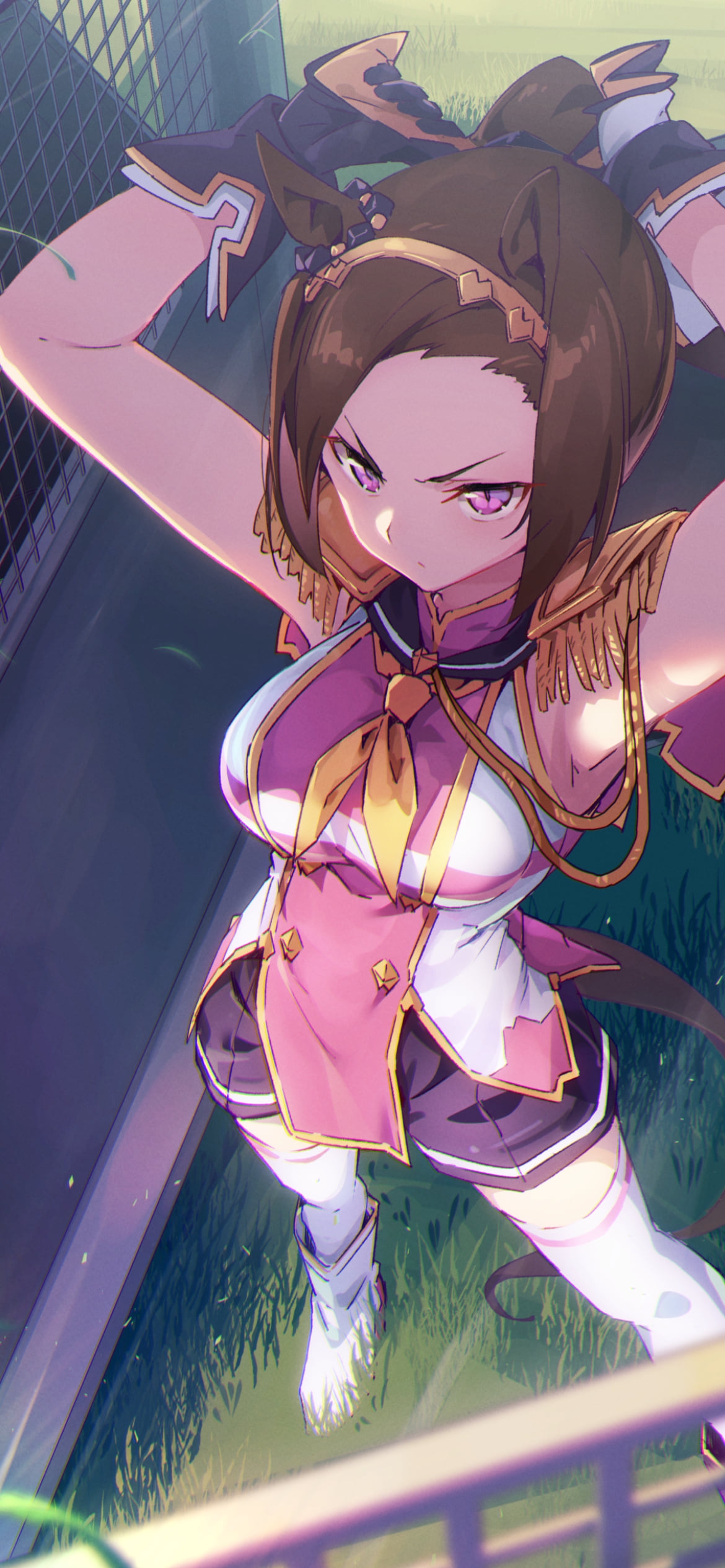 スターティングゲートで髪をゆわき気合を入れるサクラバクシンオー / ウマ娘プリティーダービーの1170 x 2532 / スマホ壁紙