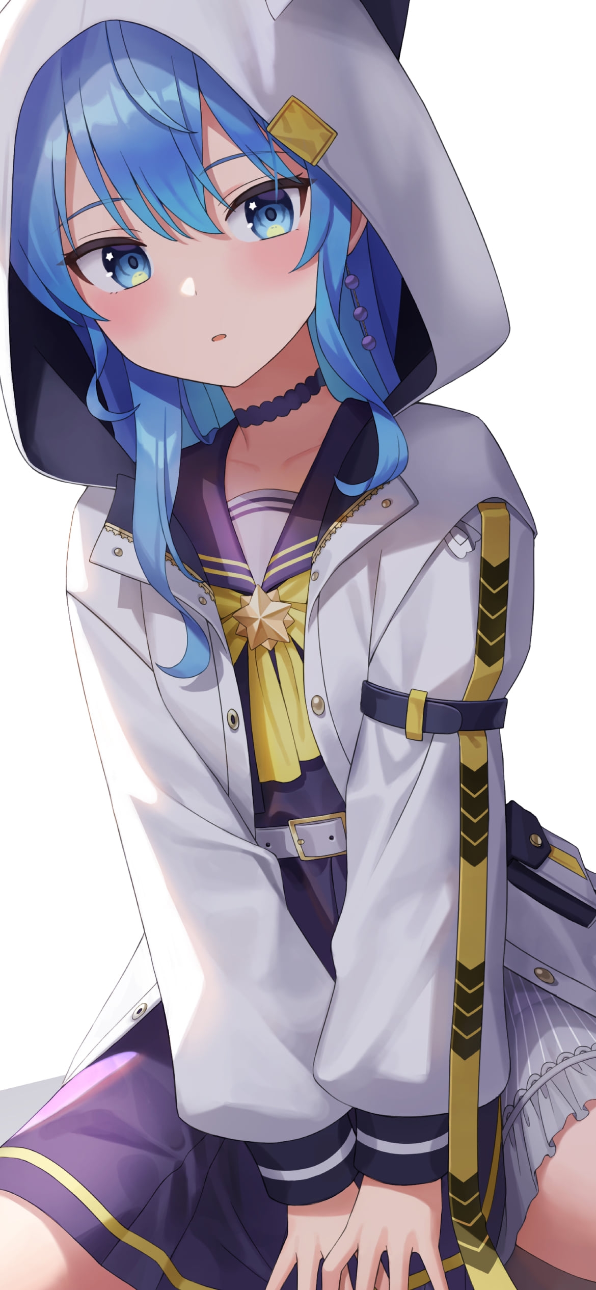 猫耳の白いフードの服を着た可愛い星街すいせい / ホロライブ / バーチャルYouTuber / Vtuberの1170 x 2532 / スマホ壁紙