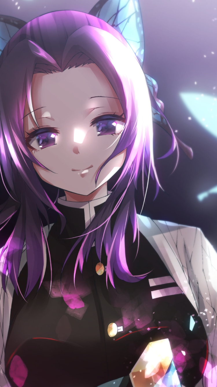 微笑むプニプニの胡蝶しのぶ / 鬼滅の刃の750 x 1334 / スマホ壁紙