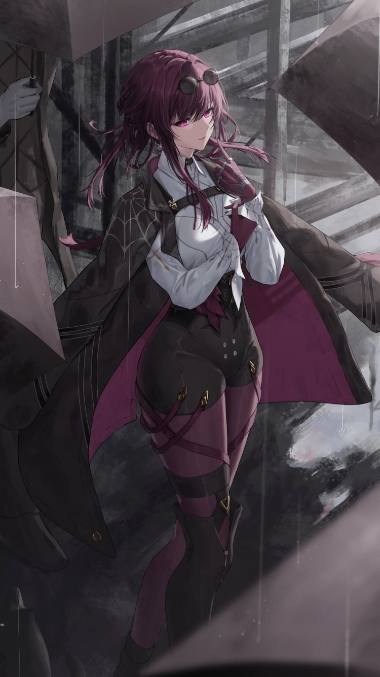 雨の中 傘をささずに佇むカフカ  / 崩壊:スターレイルの750 x 1334 / スマホ壁紙