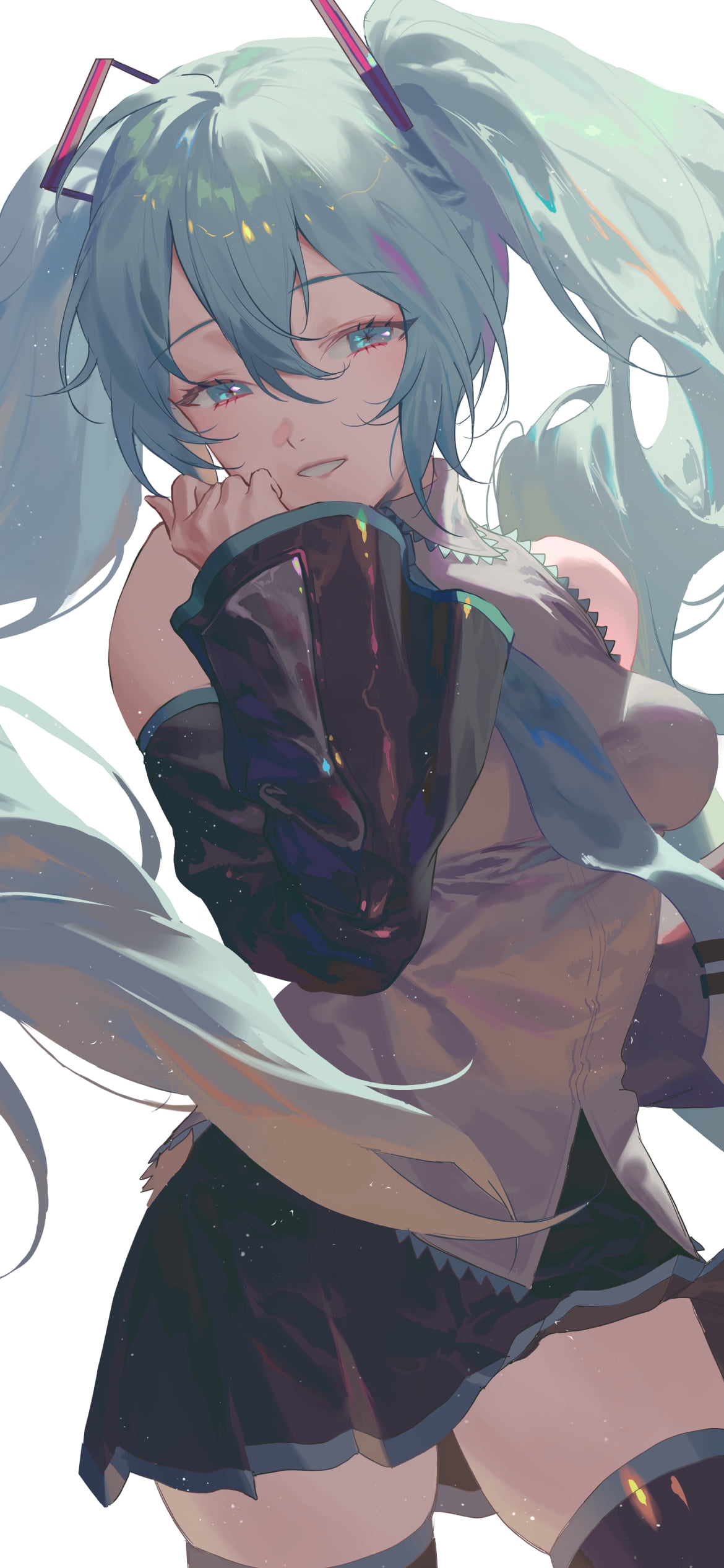 アンニュイな表情を浮かべる初音ミク / ボカロ / ボーカロイドの1170 x 2532 / スマホ壁紙