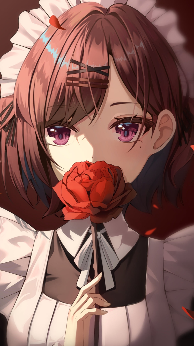 口元に赤い薔薇をあてる樋口円香(ひぐち まどか) / アイドルマスターシャイニーカラーズの750 x 1334 / スマホ壁紙