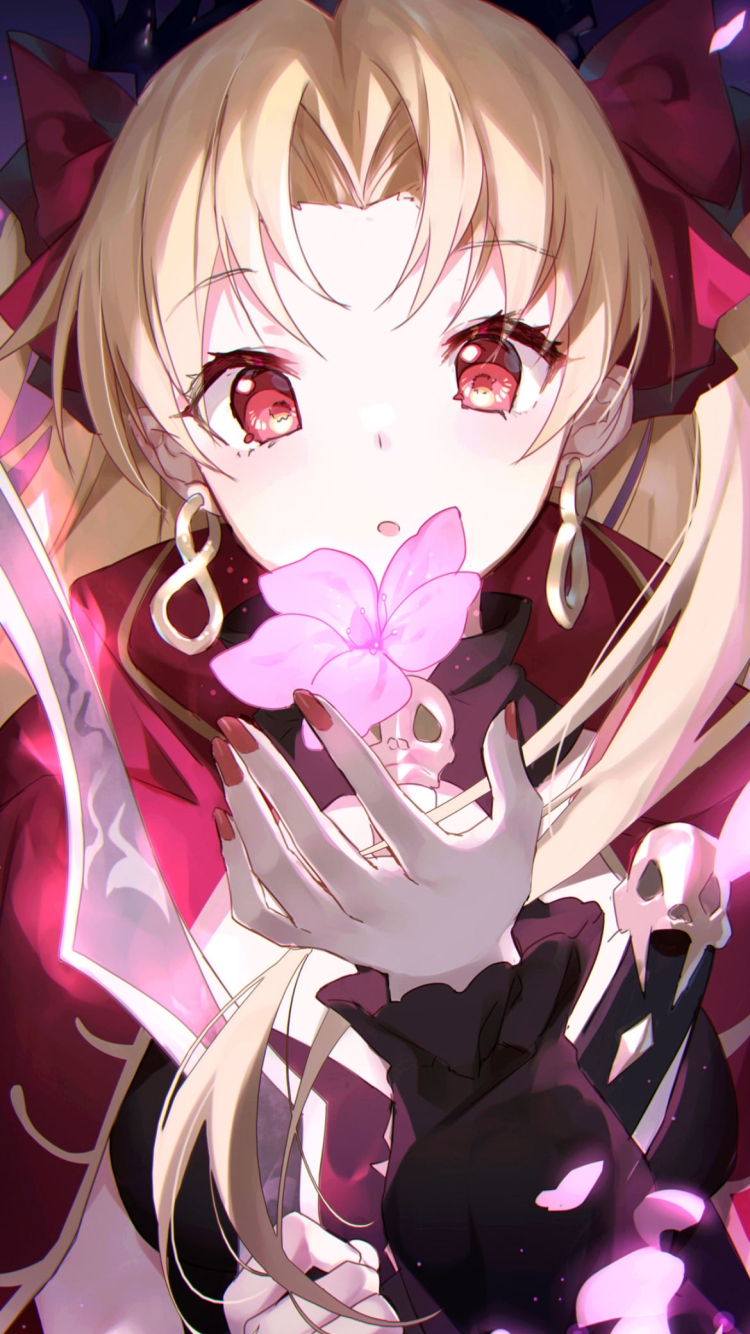 ピンクの花を見つめるエレシュキガル / fate/grand orderの750 x 1334 / スマホ壁紙