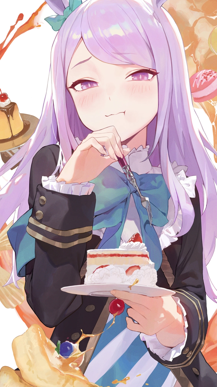 ストロベリーショートケーキを満足そうに食べるメジロマックイーン / ウマ娘プリティーダービーの750 x 1334 / スマホ壁紙