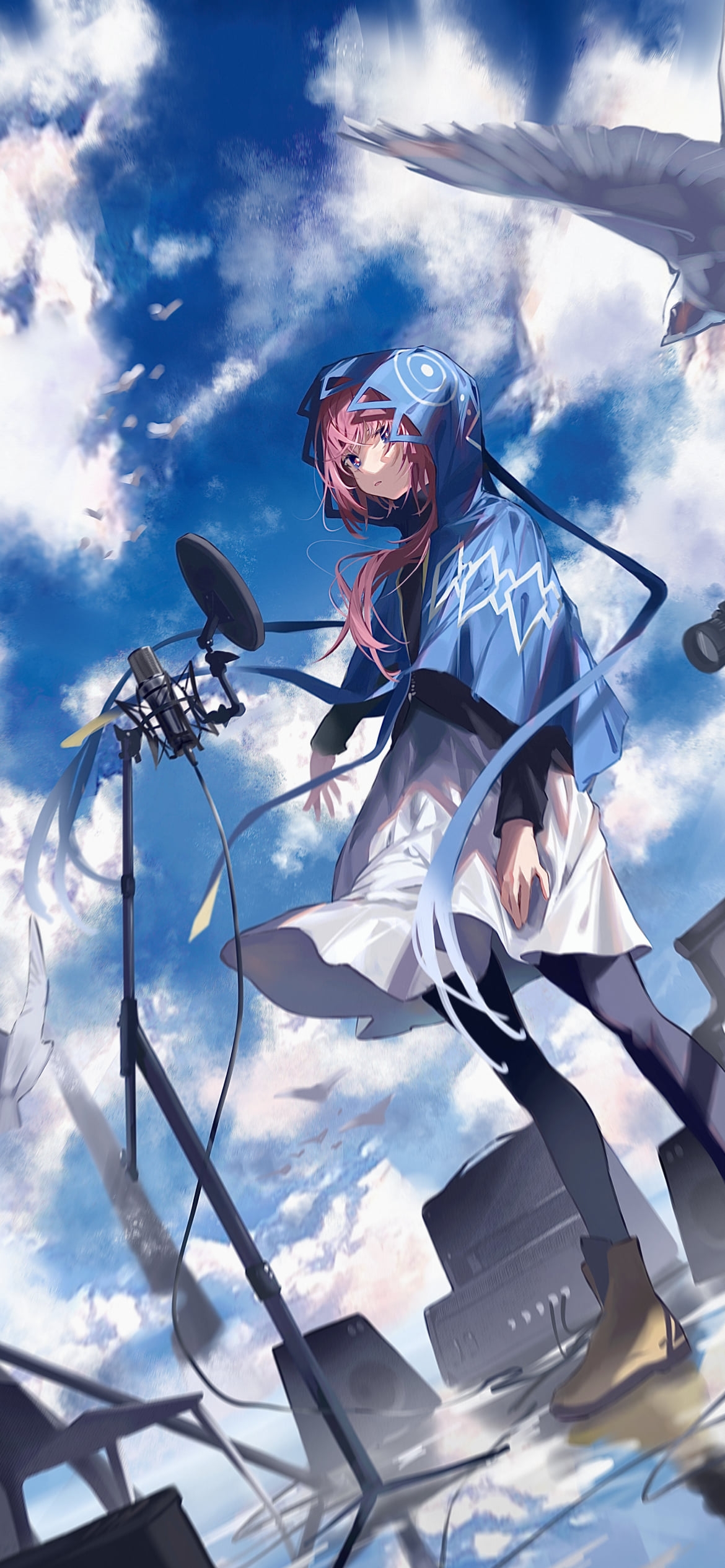 青空の下で歌う花譜 / 白い鳥 / バーチャルyoutuberの1170 x 2532 / スマホ壁紙