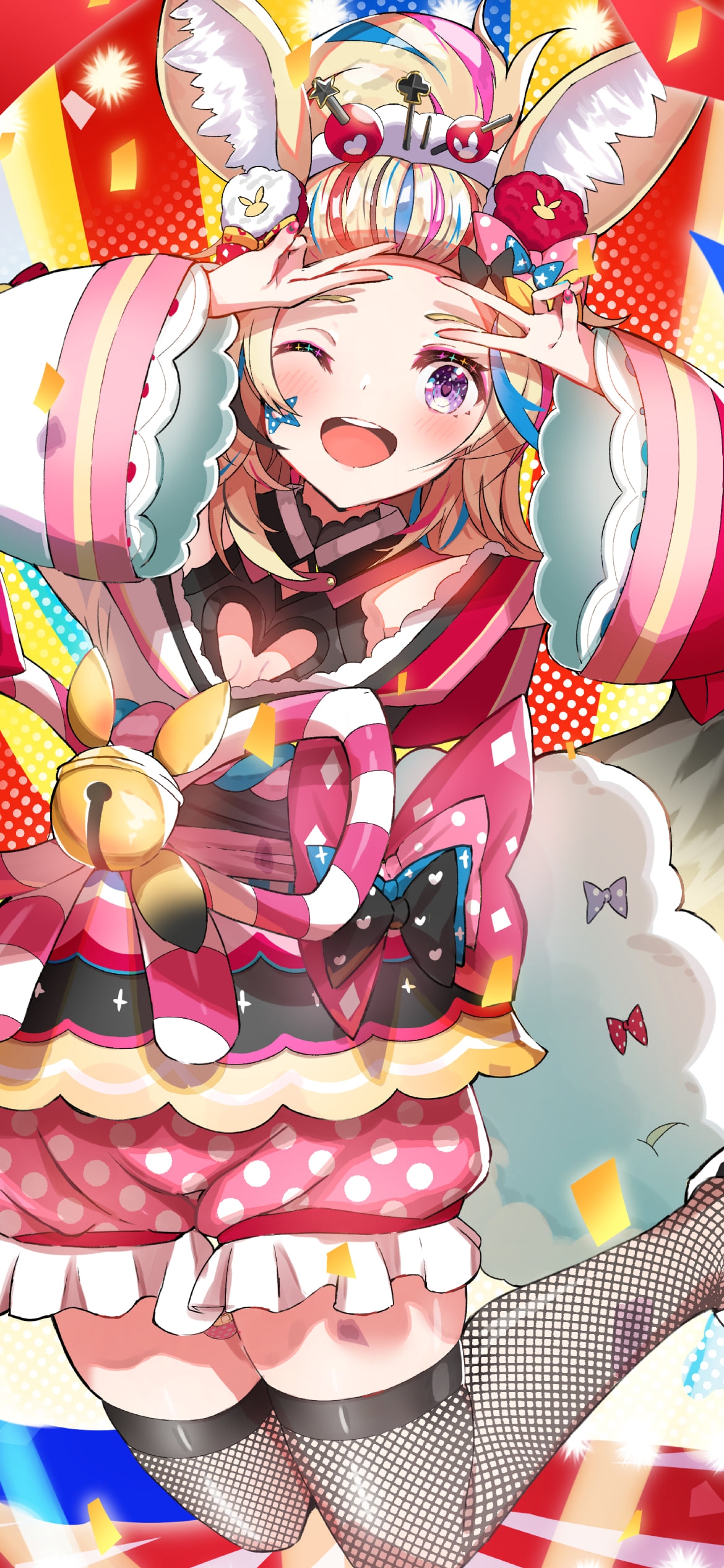 笑顔でダブルピースをする尾丸ポルカ / ホロライブ / バーチャルYouTuber / Vtuberの1170 x 2532 / スマホ壁紙