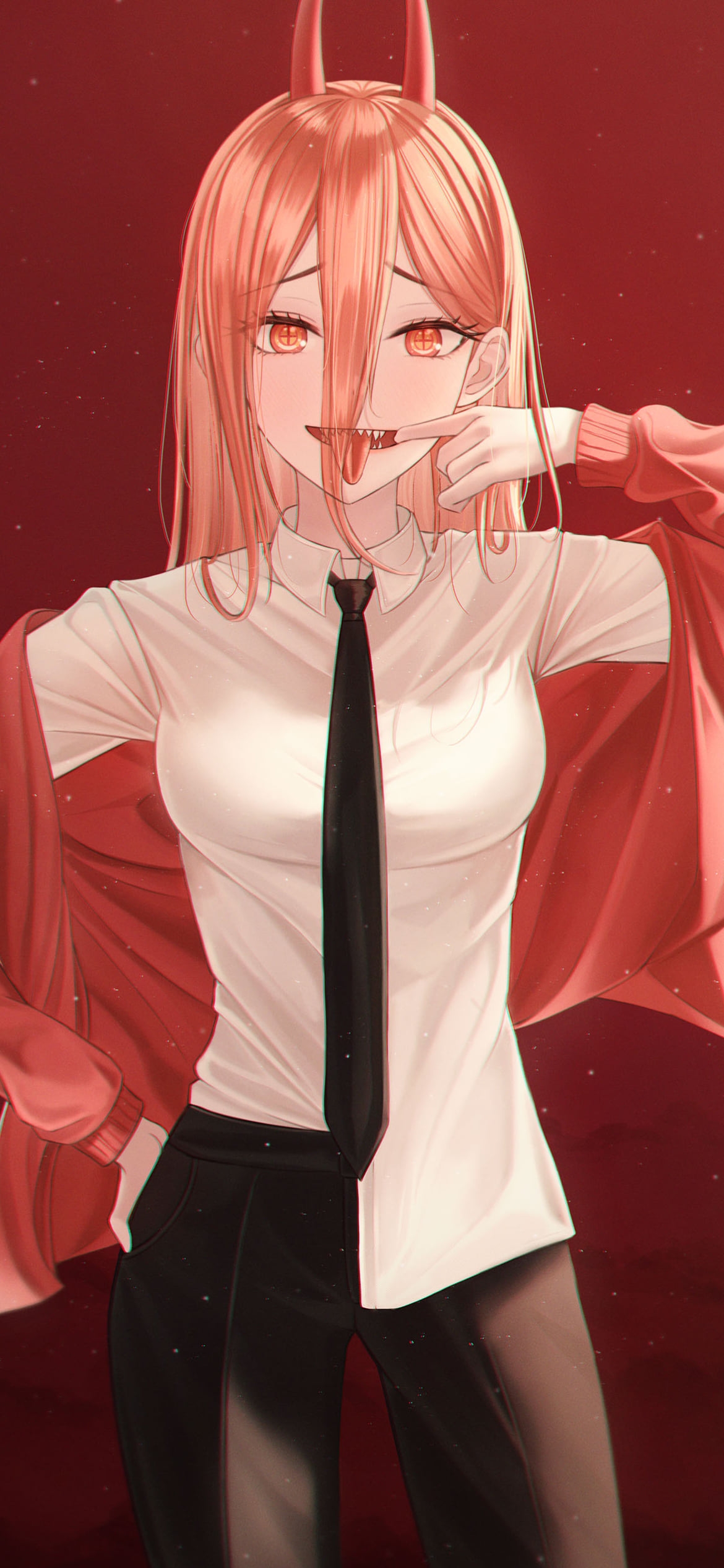 ベロを出した口を引っ張るパワー / チェンソーマンの1170 x 2532 / スマホ壁紙