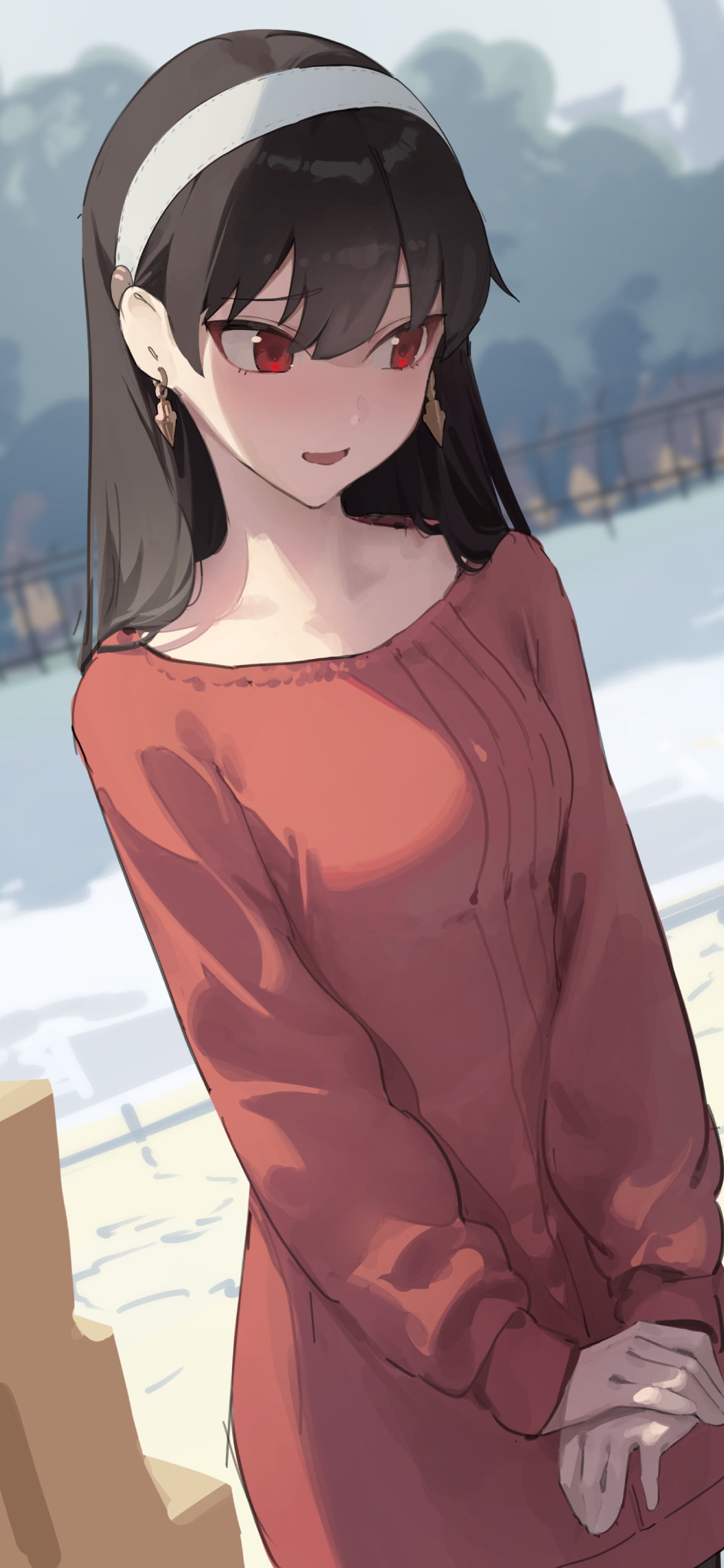 照れて俯くヨル・フォージャー / スパイファミリーの1170 x 2532 / スマホ壁紙