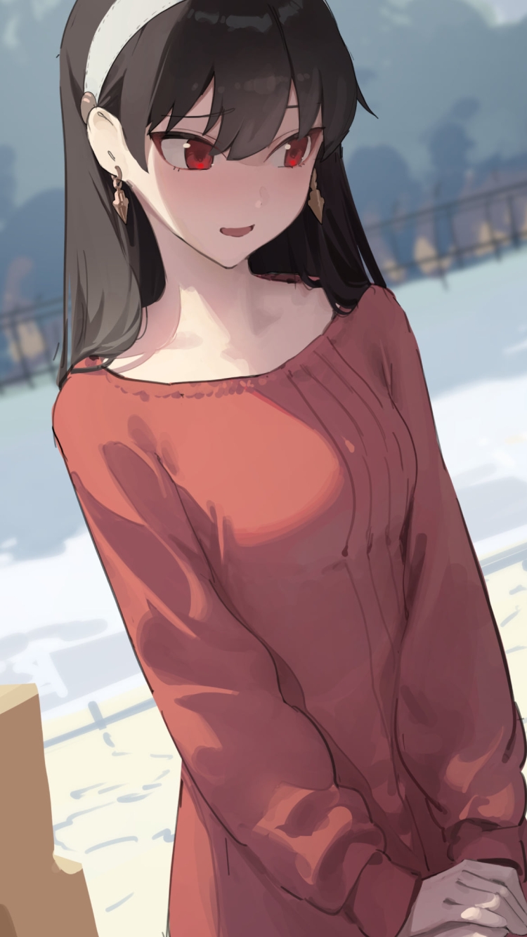 照れて俯くヨル・フォージャー / スパイファミリーの750 x 1334 / スマホ壁紙