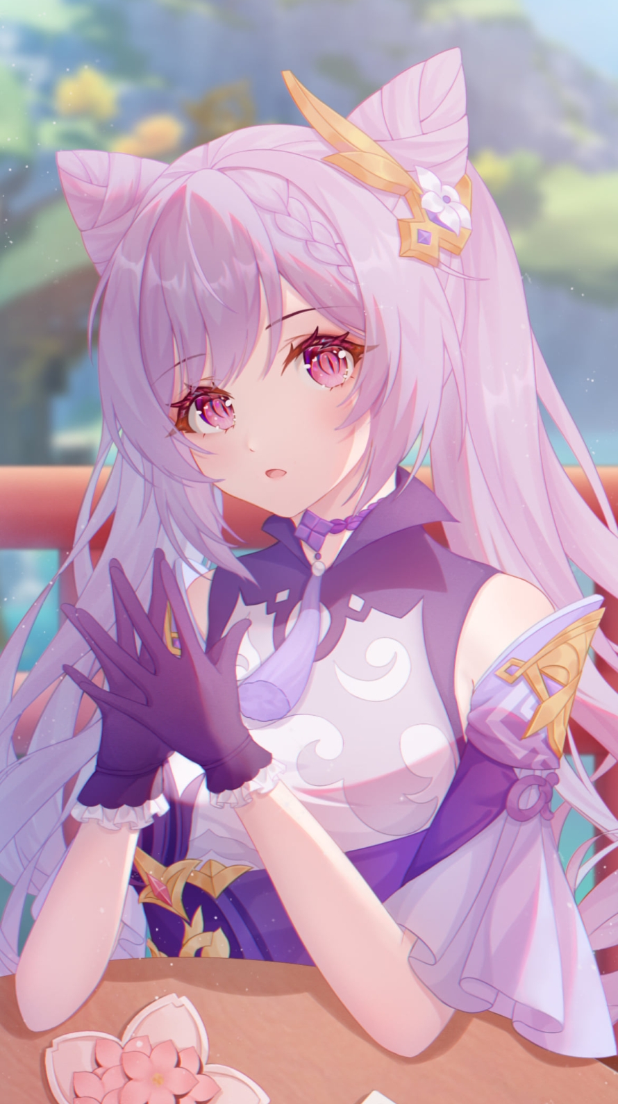 和菓子の前で手をあわせる刻晴 / いただきます / 原神の890 x 1590 / スマホ壁紙