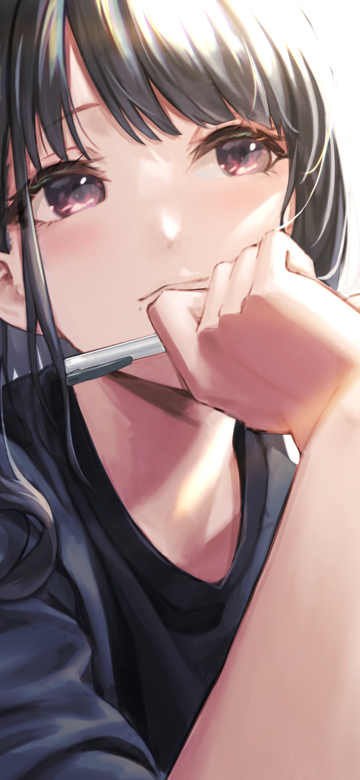 ボールペンを持ち考え込む風野灯織 (かざの ひおり) / アイドルマスターシャイニーカラーズの1170 x 2532 / スマホ壁紙