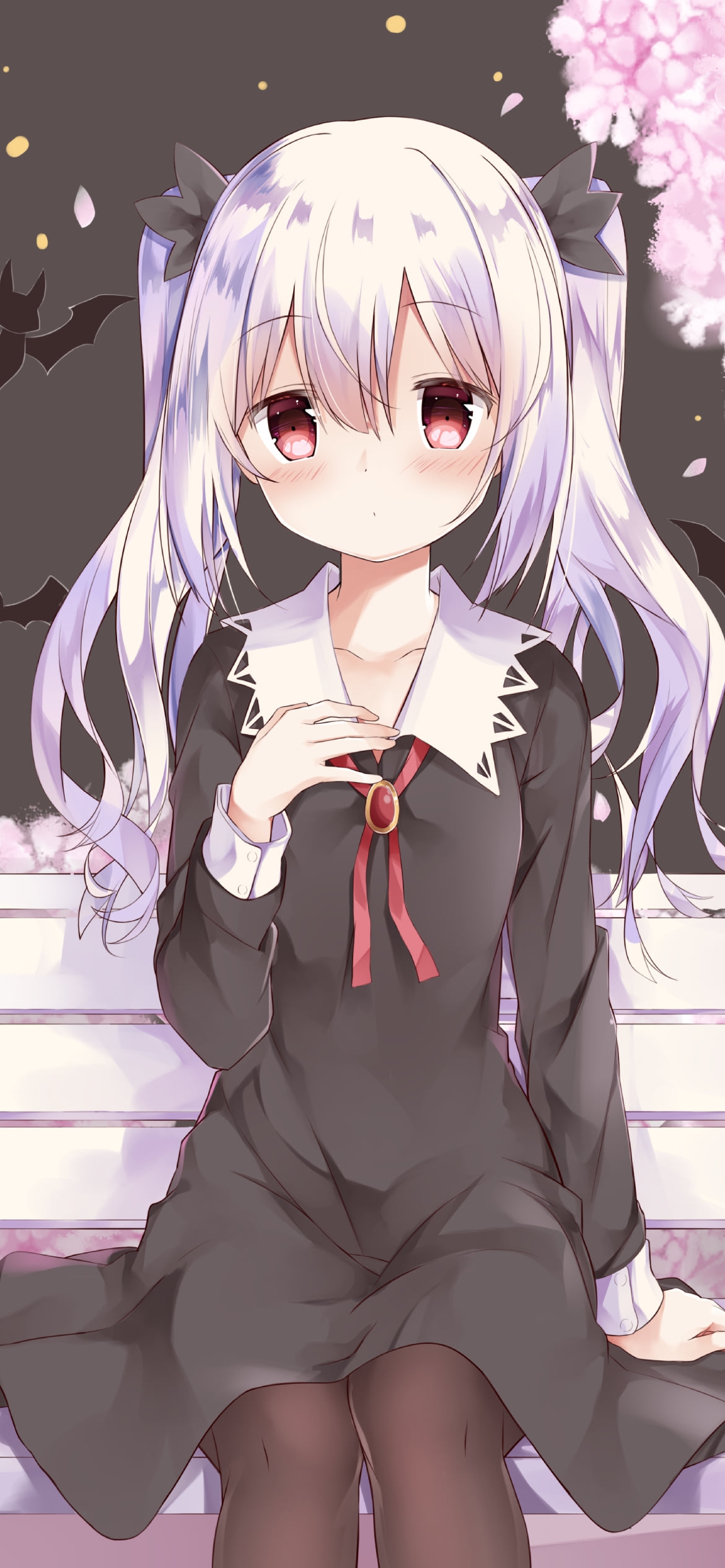 ベンチに座るソフィー・トワイライト / となりの吸血鬼さんの1170 x 2532 / スマホ壁紙