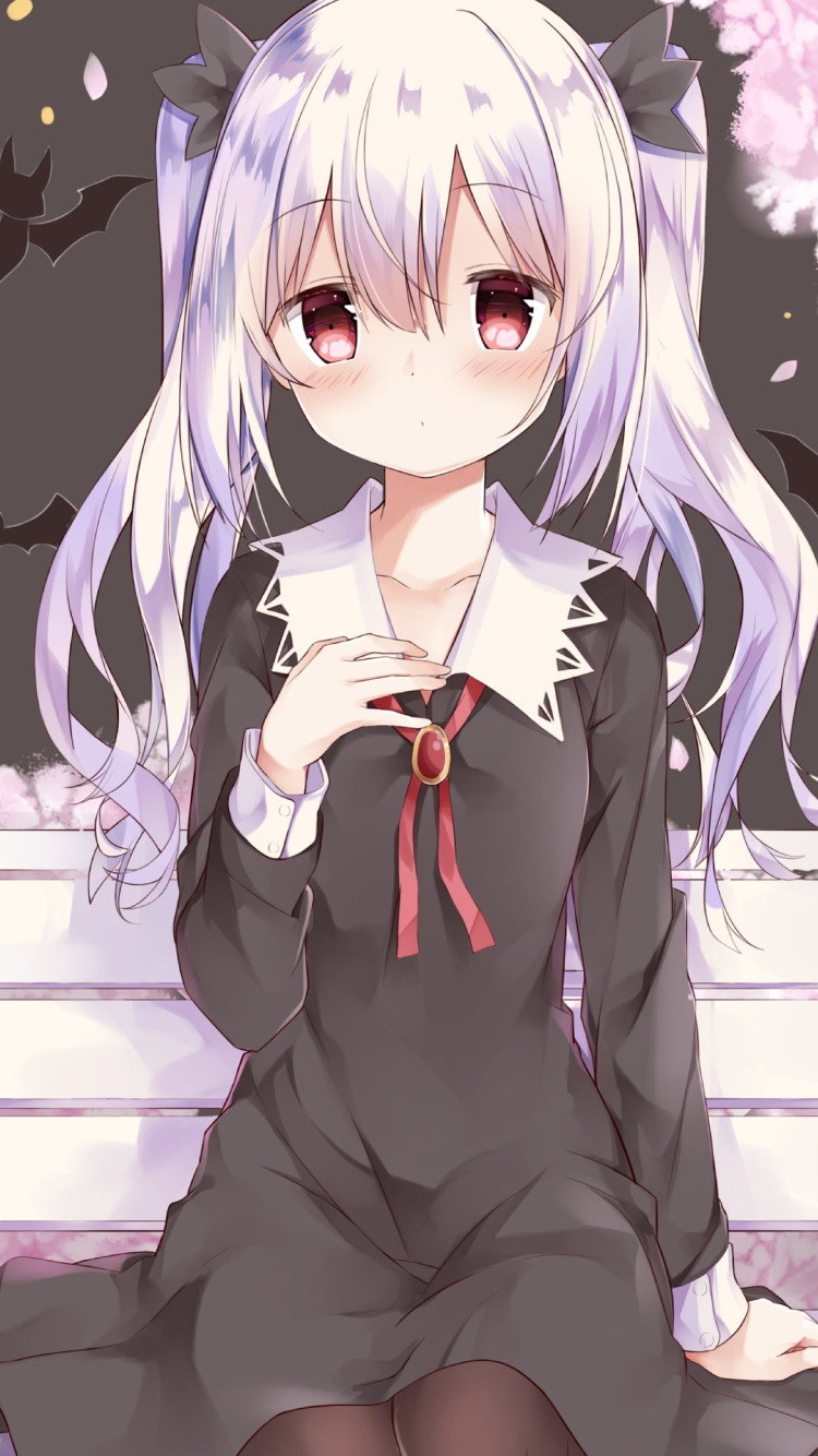 ベンチに座るソフィー・トワイライト / となりの吸血鬼さんの750 x 1334 / スマホ壁紙