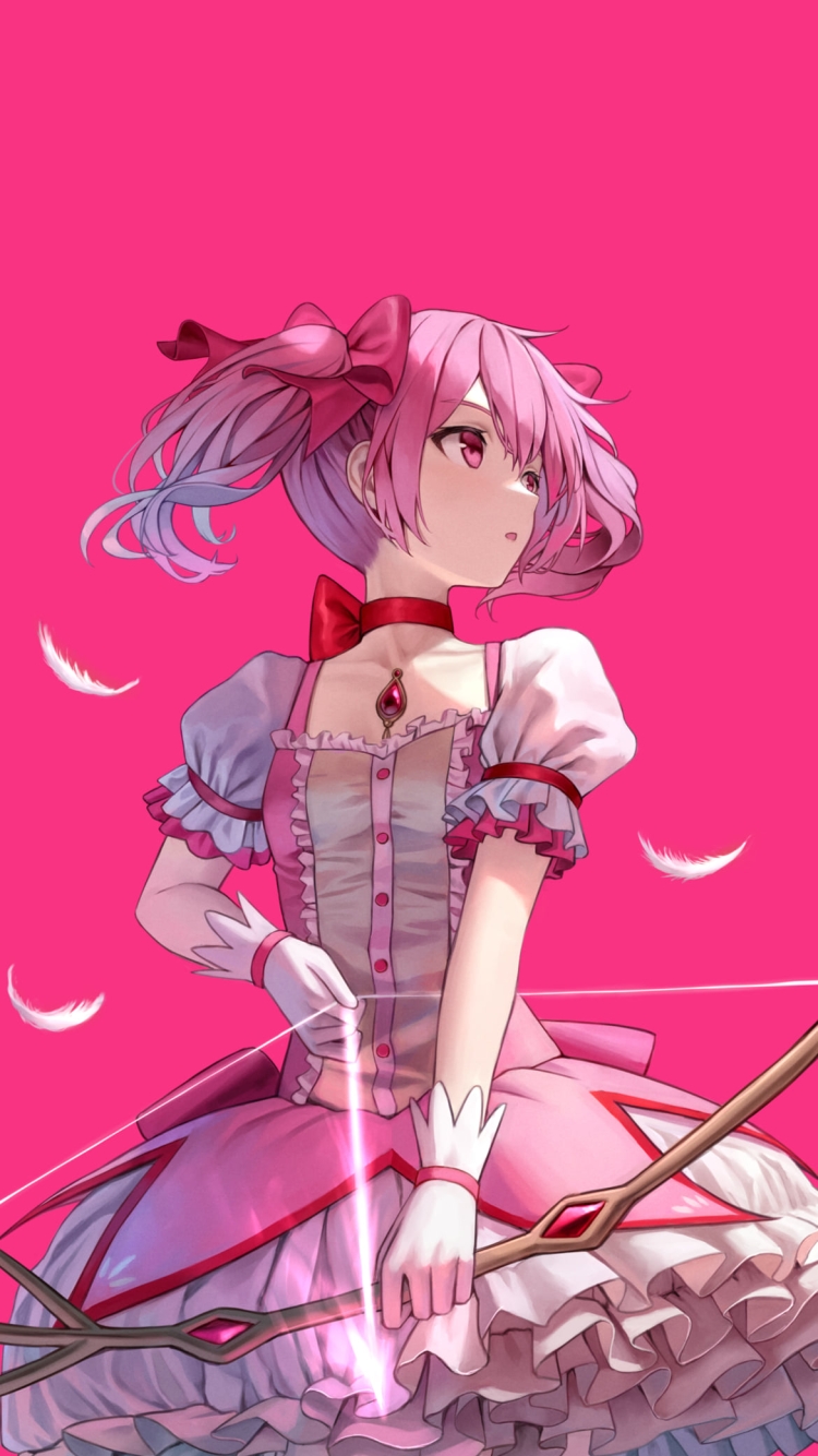 ピンクの光る矢を持つかっこいい鹿目まどか / 魔法少女まどか☆マギカの750 x 1334 / スマホ壁紙