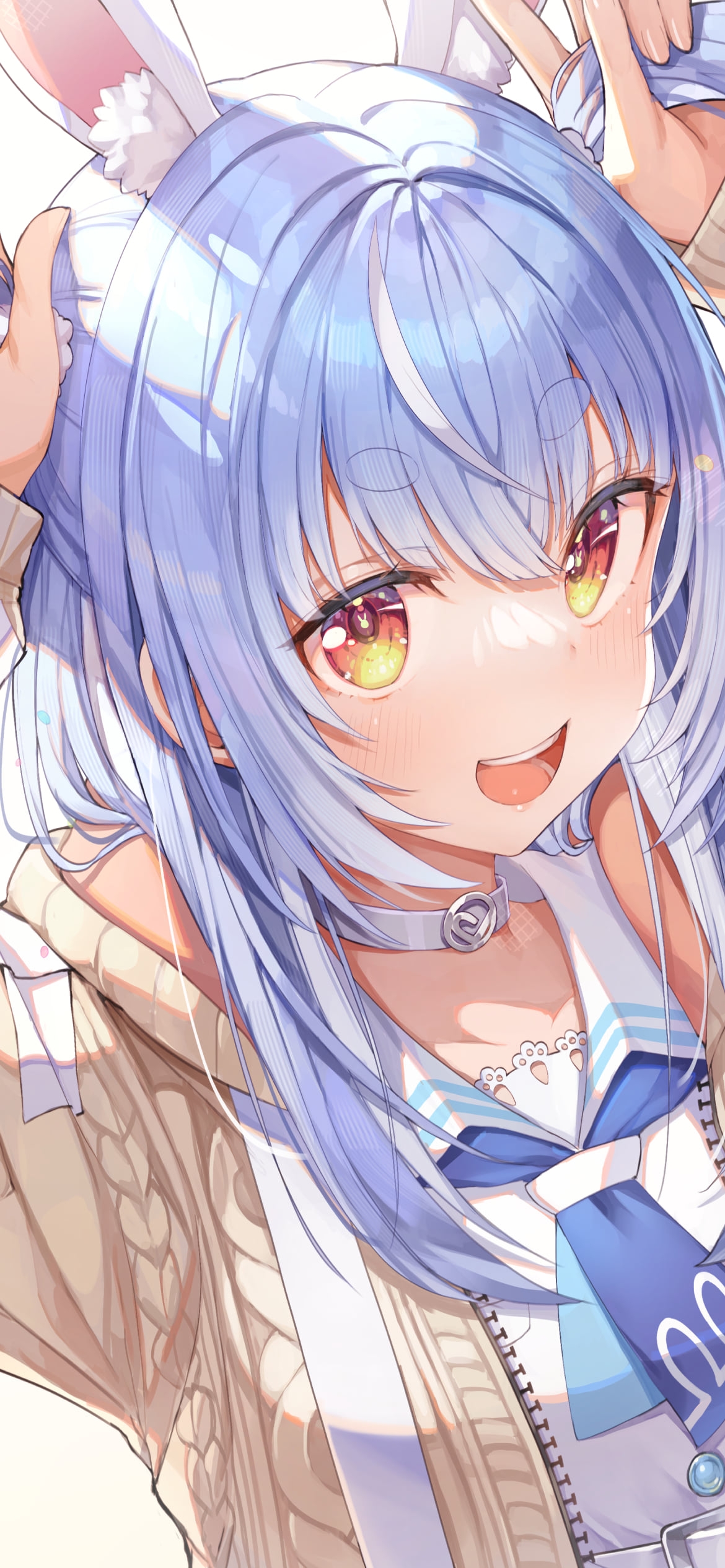 両方の髪をつかんでWピースをする可愛い兎田ぺこら / うさ耳 / ホロライブ / バーチャルYouTuber / Vtuberの1170 x 2532 / スマホ壁紙