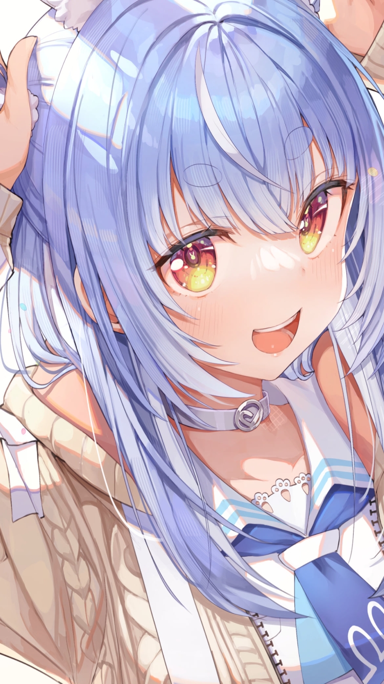 両方の髪をつかんでWピースをする可愛い兎田ぺこら / うさ耳 / ホロライブ / バーチャルYouTuber / Vtuberの750 x 1334 / スマホ壁紙