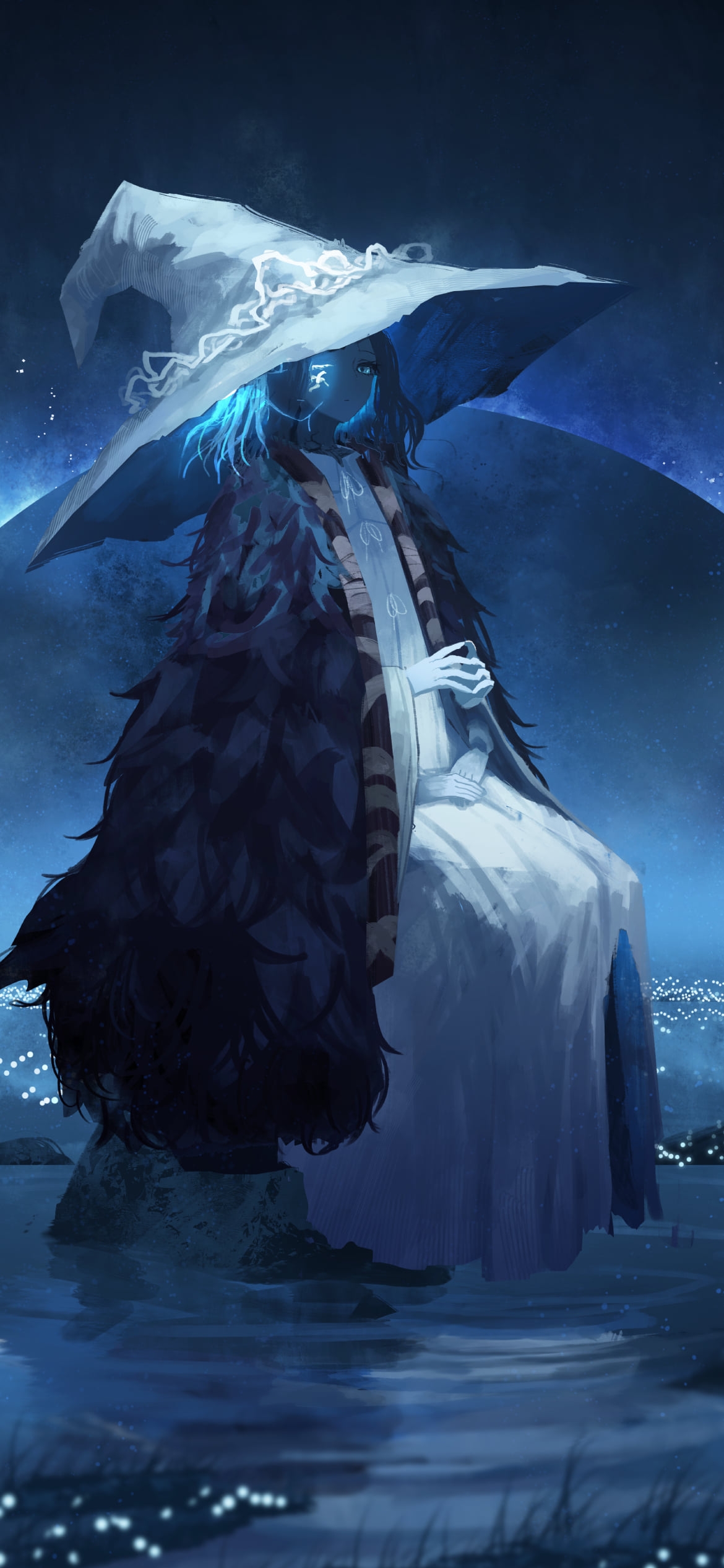 青みがかった魔女ラニと月 / エルデンリングの1170 x 2532 / スマホ壁紙