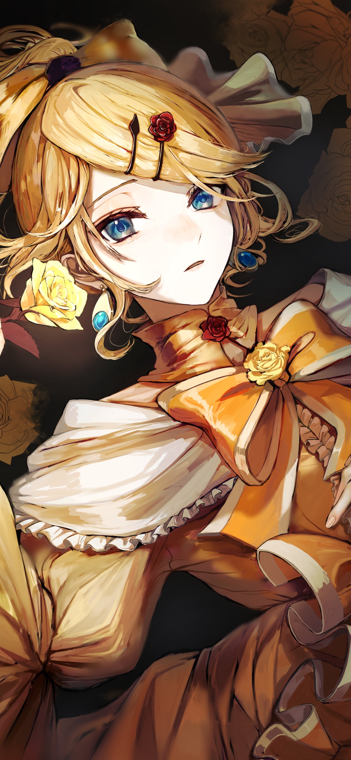 黄色いドレスを着た大人びた鏡音リン / エヴィリオス / ボカロ / ボーカロイドの1170 x 2532 / スマホ壁紙