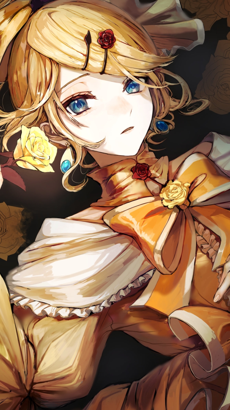 黄色いドレスを着た大人びた鏡音リン / エヴィリオス / ボカロ / ボーカロイドの750 x 1334 / スマホ壁紙