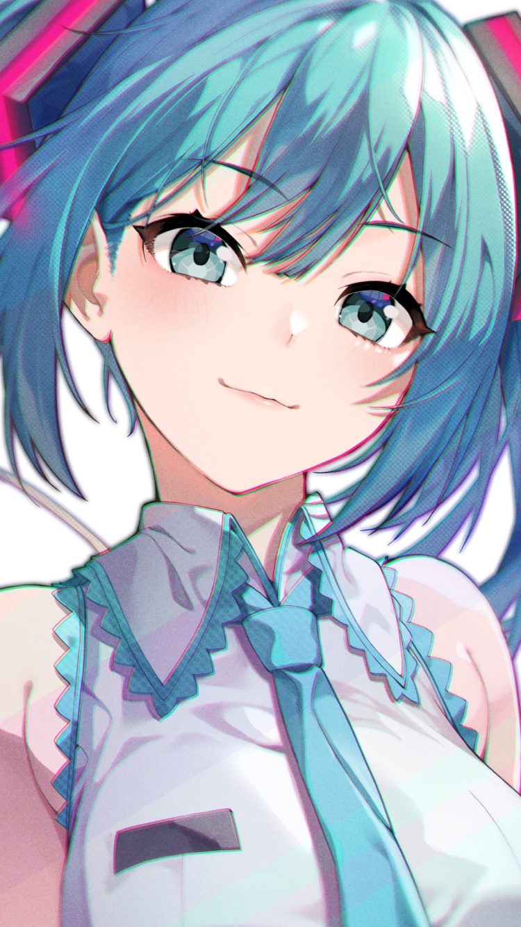 にっこり微笑む可愛い初音ミク / 正面 / ボカロ / ボーカロイドの750 x 1334 / スマホ壁紙