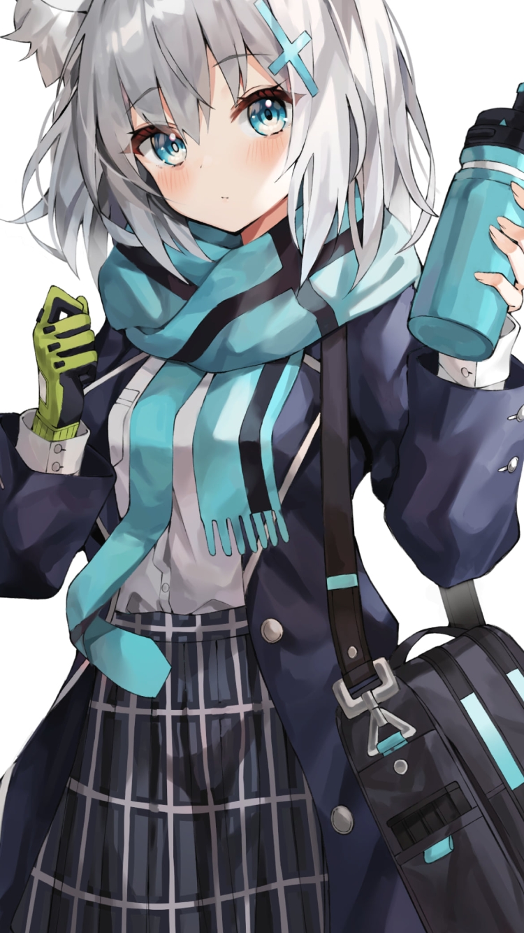 制服を着た可愛い砂狼シロコ / 緑のマフラー / 水筒 / マイボトル / ブルアカ / ブルーアーカイブの750 x 1334 / スマホ壁紙