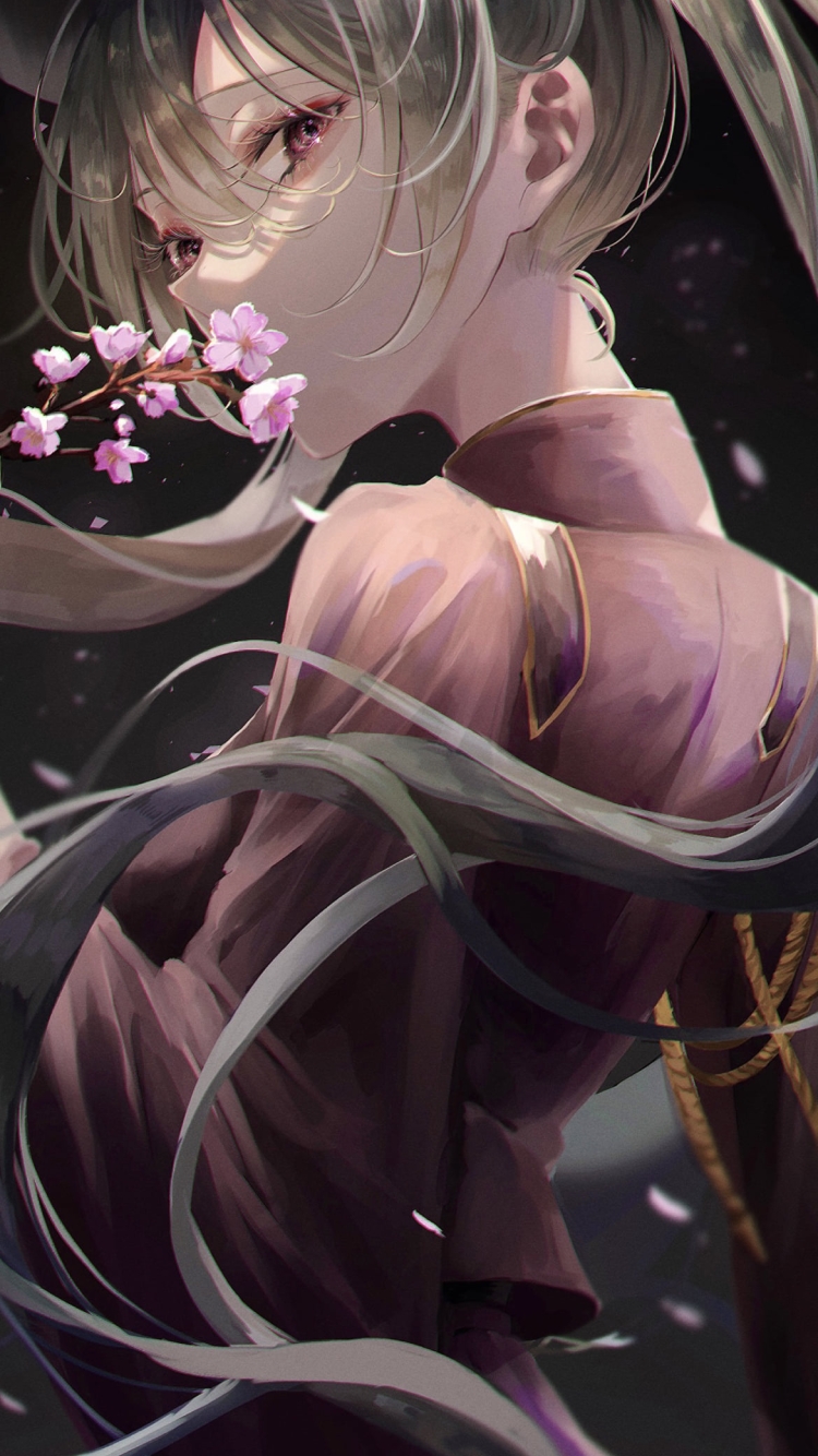 桜の匂いをかぐ初音ミク / 千本桜 / ボカロ / ボーカロイドの750 x 1334 / スマホ壁紙
