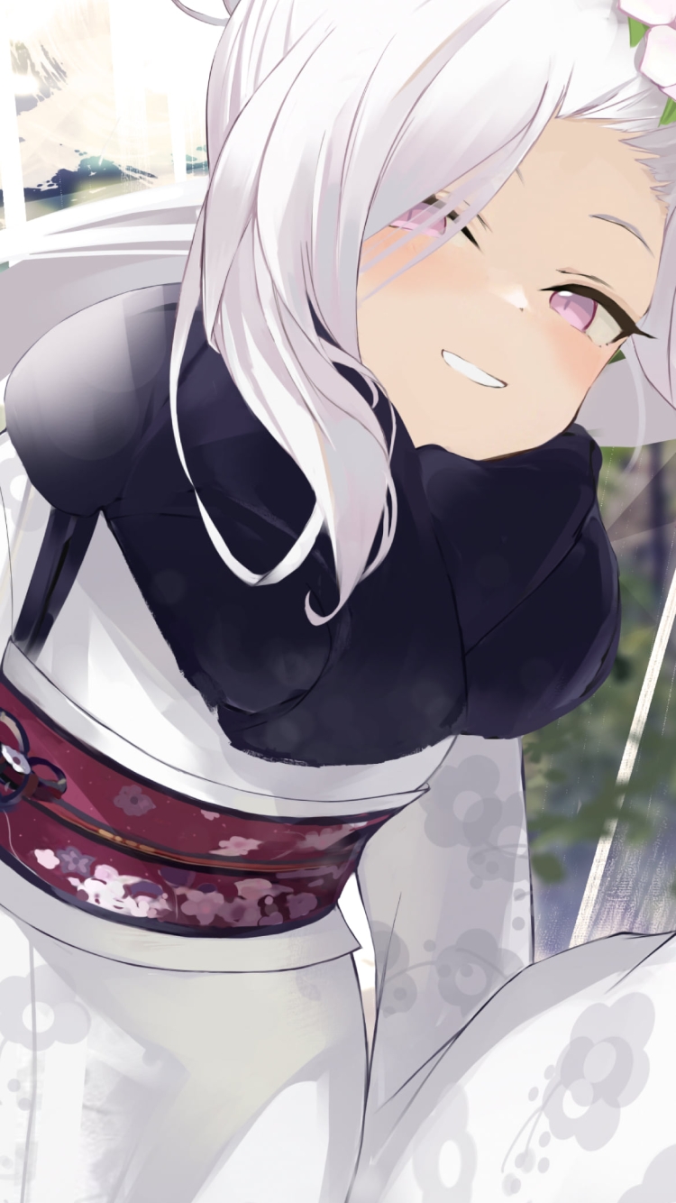 白い着物を着た浅黄ムツキ / ブルアカ / ブルーアーカイブの750 x 1334 / スマホ壁紙