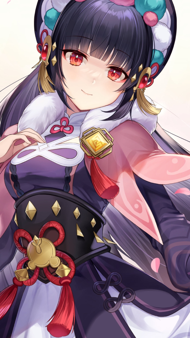 スカートの裾を持つ可愛い雲菫 / ピンクの花びら / 原神の750 x 1334 / スマホ壁紙