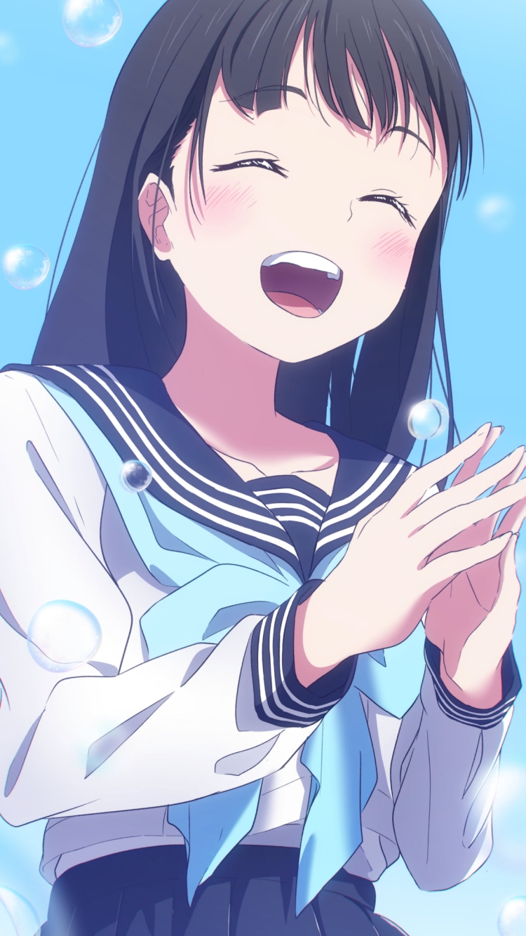 両手をあわせる笑顔の明日小路（あけび こみち） / セーラー服 / 女子高生 / JK / 明日ちゃんのセーラー服の750 x 1334 / スマホ壁紙