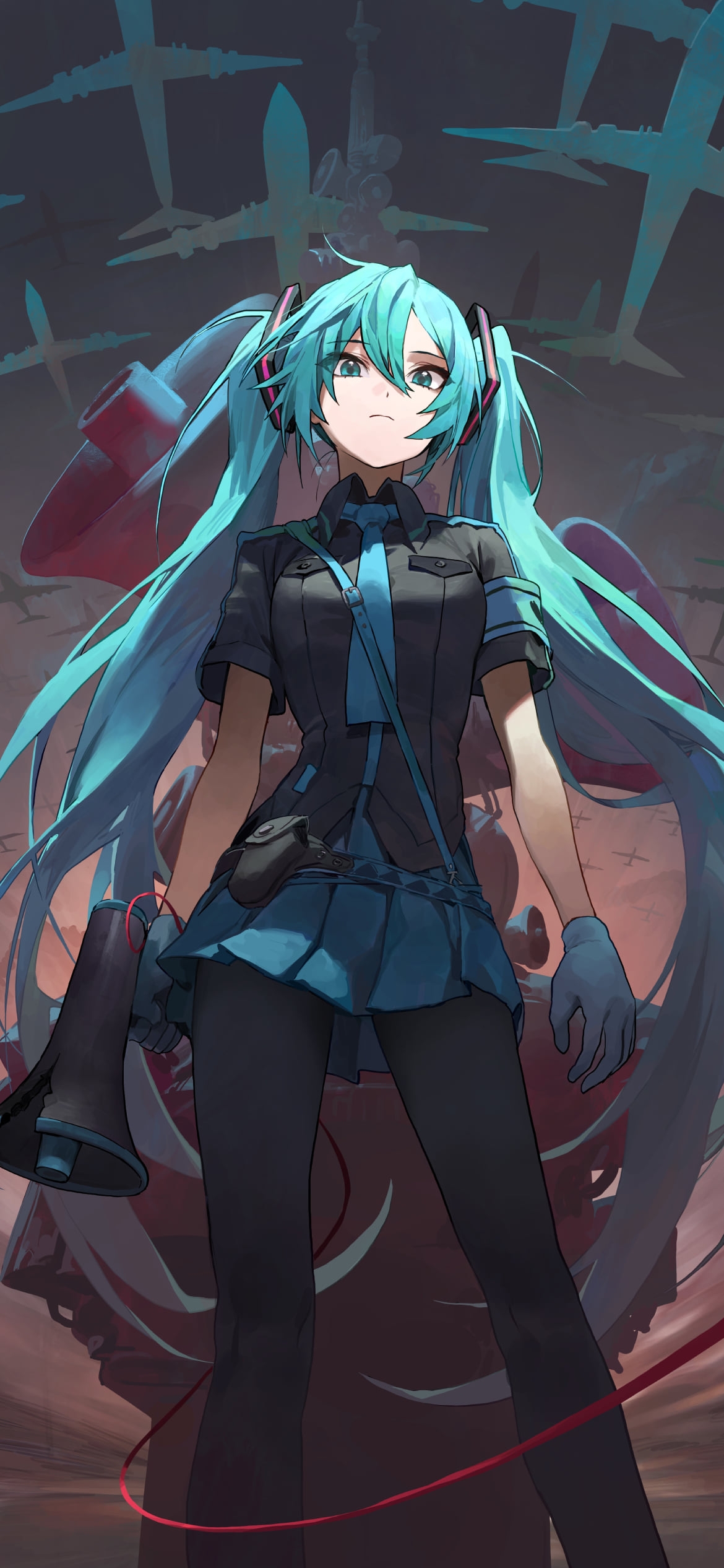 ハンド型メガホンを持つかっこいい初音ミク / 恋は戦争 / ボカロ / ボーカロイドの1170 x 2532 / スマホ壁紙