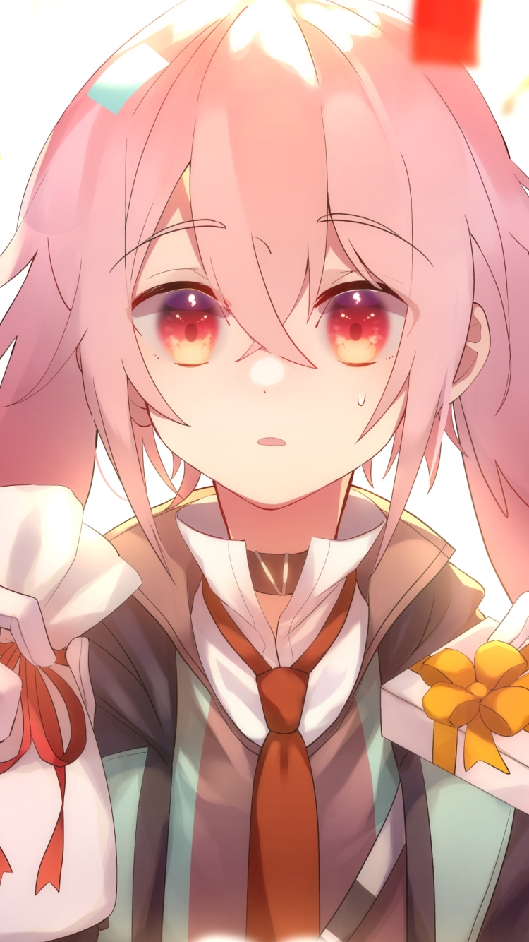 プレゼントを両手に持つ可愛いアンセル / アークナイツの750 x 1334 / スマホ壁紙