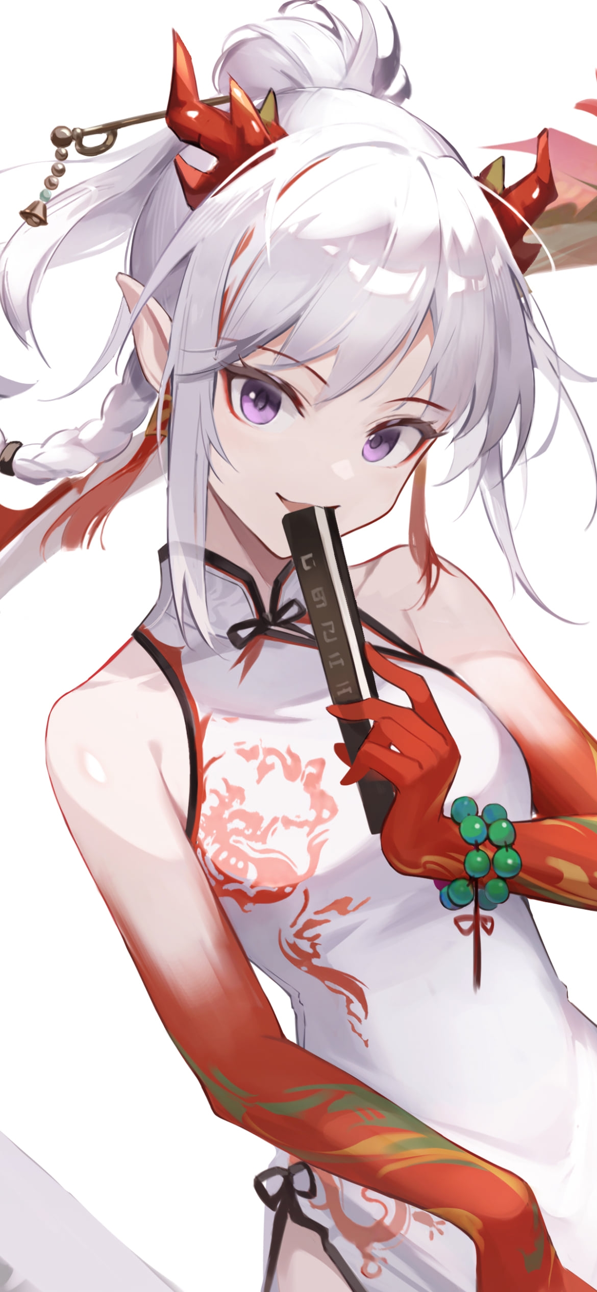 扇子を口元にあてるかわいいニェン / アークナイツの1170 x 2532 / スマホ壁紙