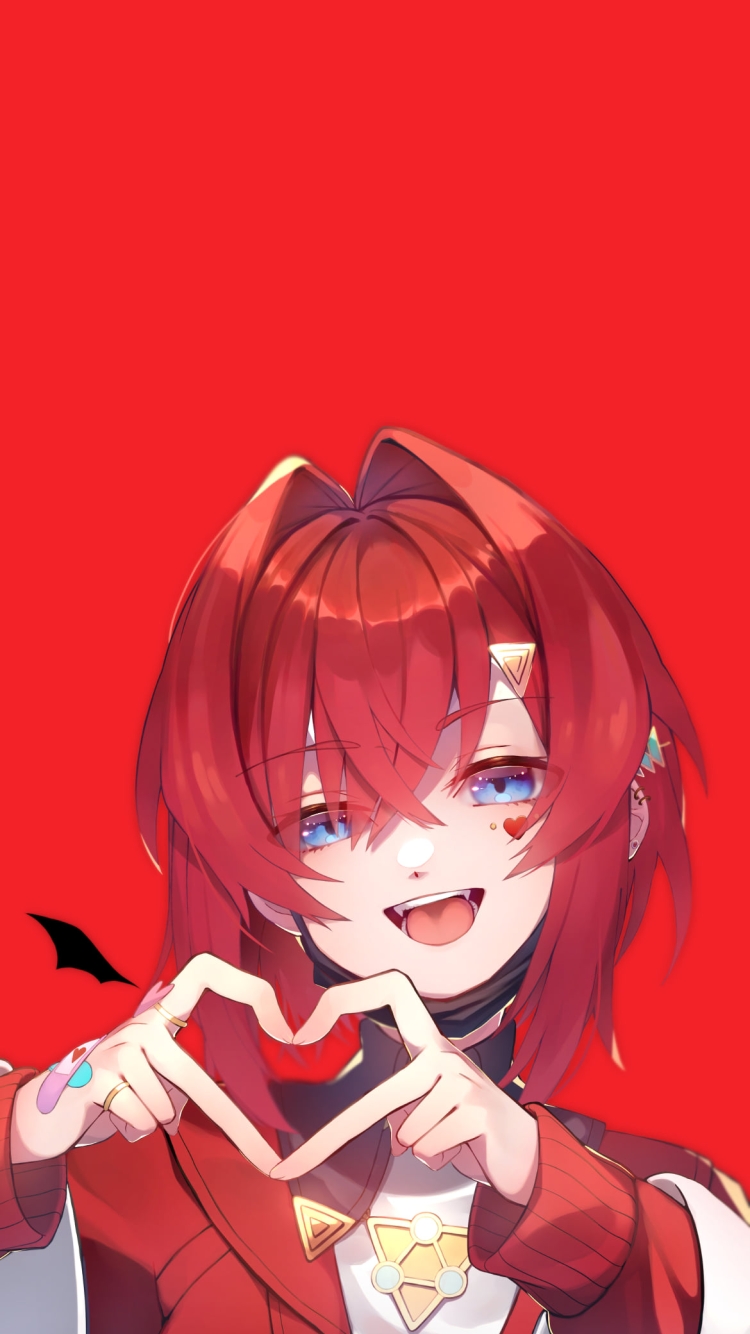 両手でハートを作り笑顔のアンジュ・カトリーナ / にじさんじ / バーチャルYouTuber / Vtuberの750 x 1334 / スマホ壁紙