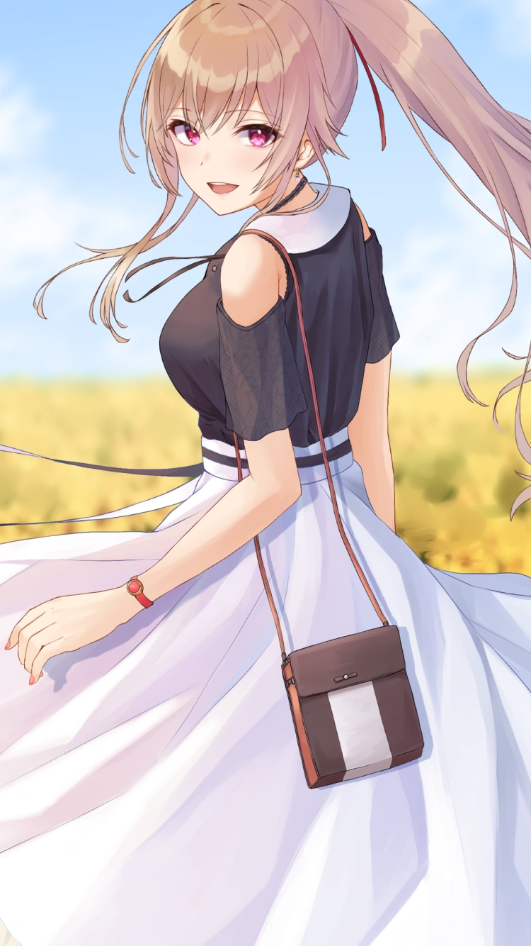 向日葵畑と可愛いフレン・e・ルスタリオ / にじさんじ / バーチャルYouTuber / Vtuberの750 x 1334 / スマホ壁紙