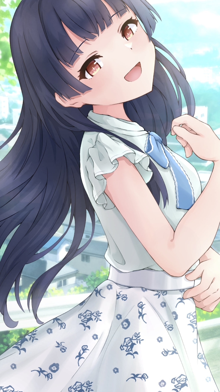 笑顔の白い洋服を着た黛冬優子 (まゆずみ ふゆこ) / アイドルマスターシャイニーカラーズの750 x 1334 / スマホ壁紙