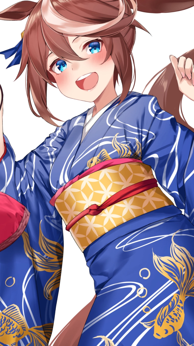 金色の金魚の絵柄の着物を着たトウカイテイオー / ウマ娘プリティーダービーの750 x 1334 / スマホ壁紙