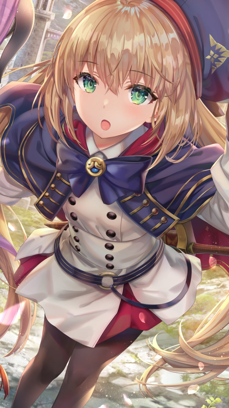 帽子に手をあててこちらを見つめる可愛いアルトリア・ペンドラゴン / アルトリア・キャスター / fate/grand orderの750 x 1334 / スマホ壁紙